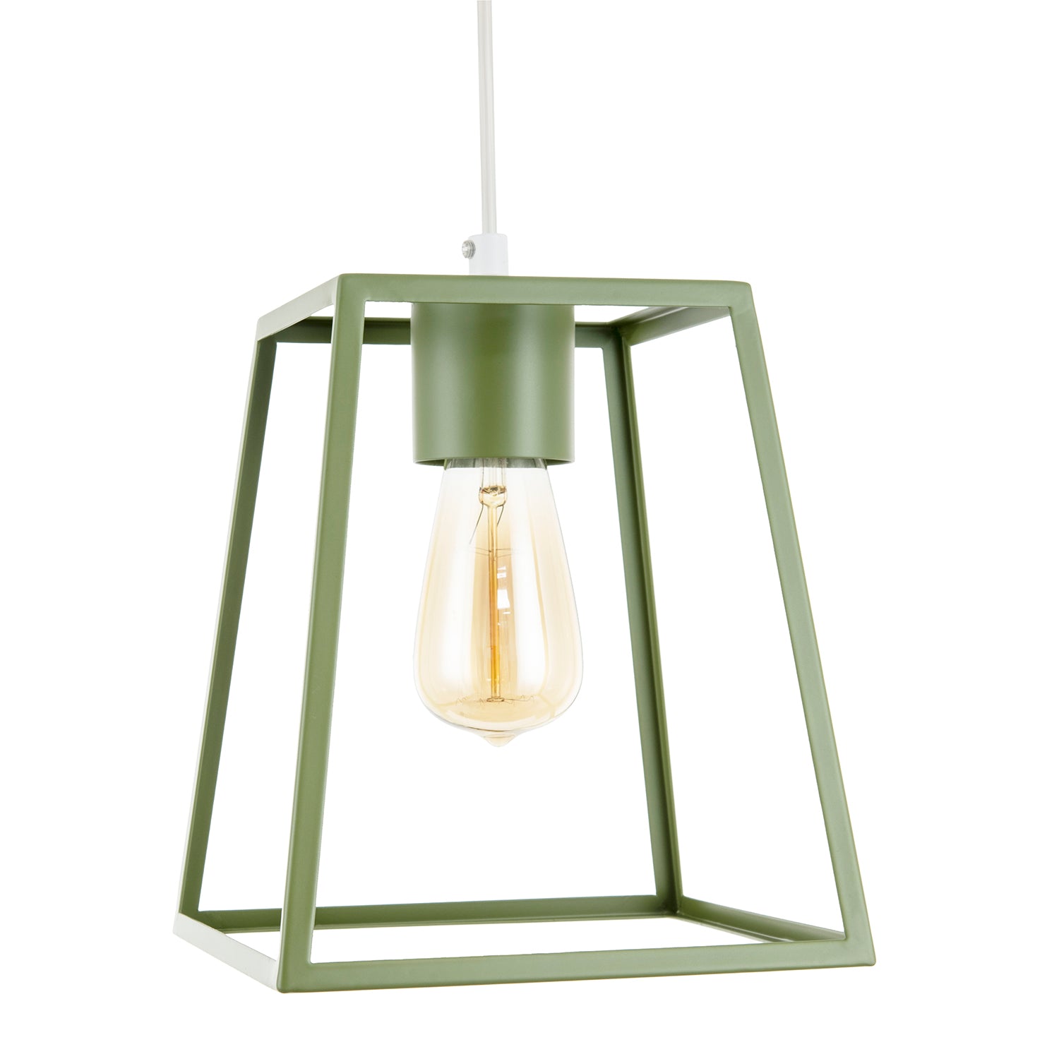 Olive Green Industrial Lantern Lamp Shade with Square Top and Bottom Image 1