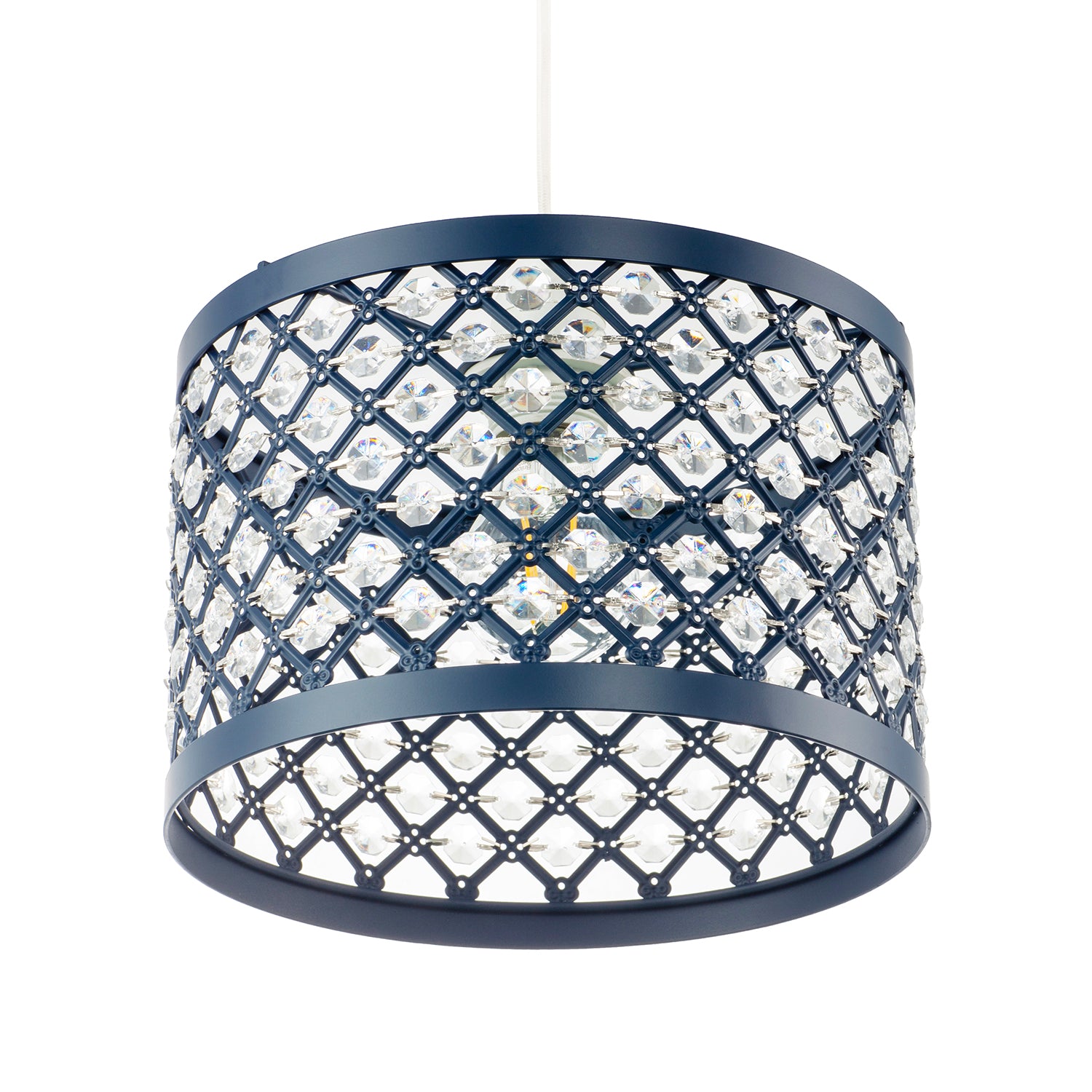 Modern Ornate Navy Blue Metal Pendant Shade with Clear Acrylic Beads Image 3
