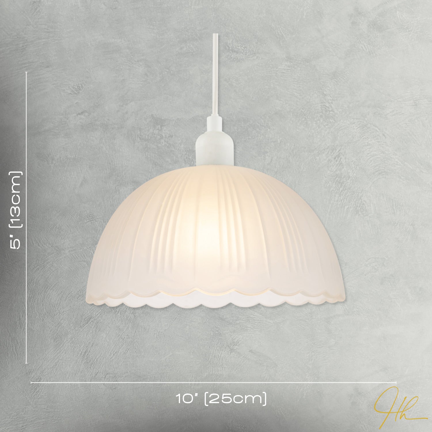 Classic Frosted White Pendant Shade with Fluted Edge and Etched Lines Image 7