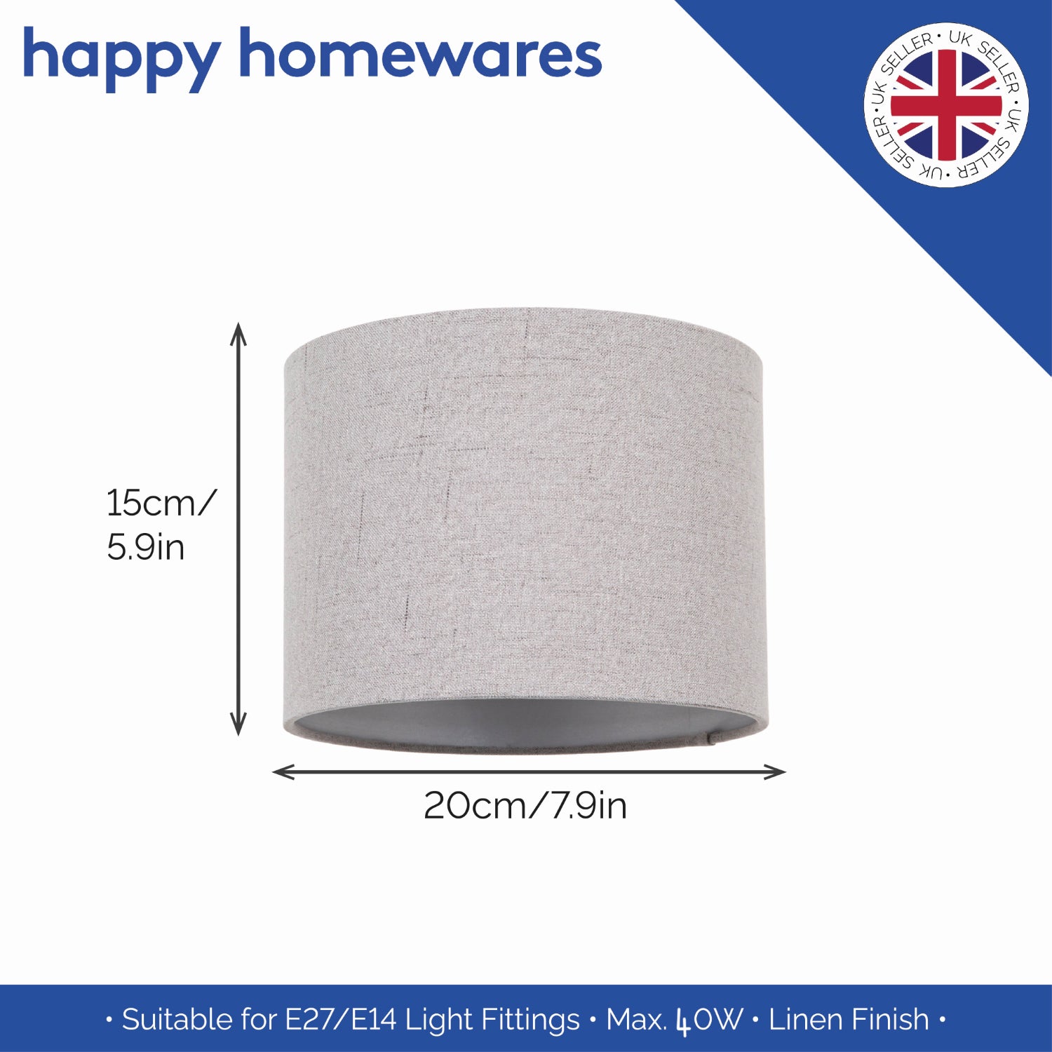 Modern Grey Linen Fabric Small 8" Drum Lamp Shade with Matching Satin Lining Image 5