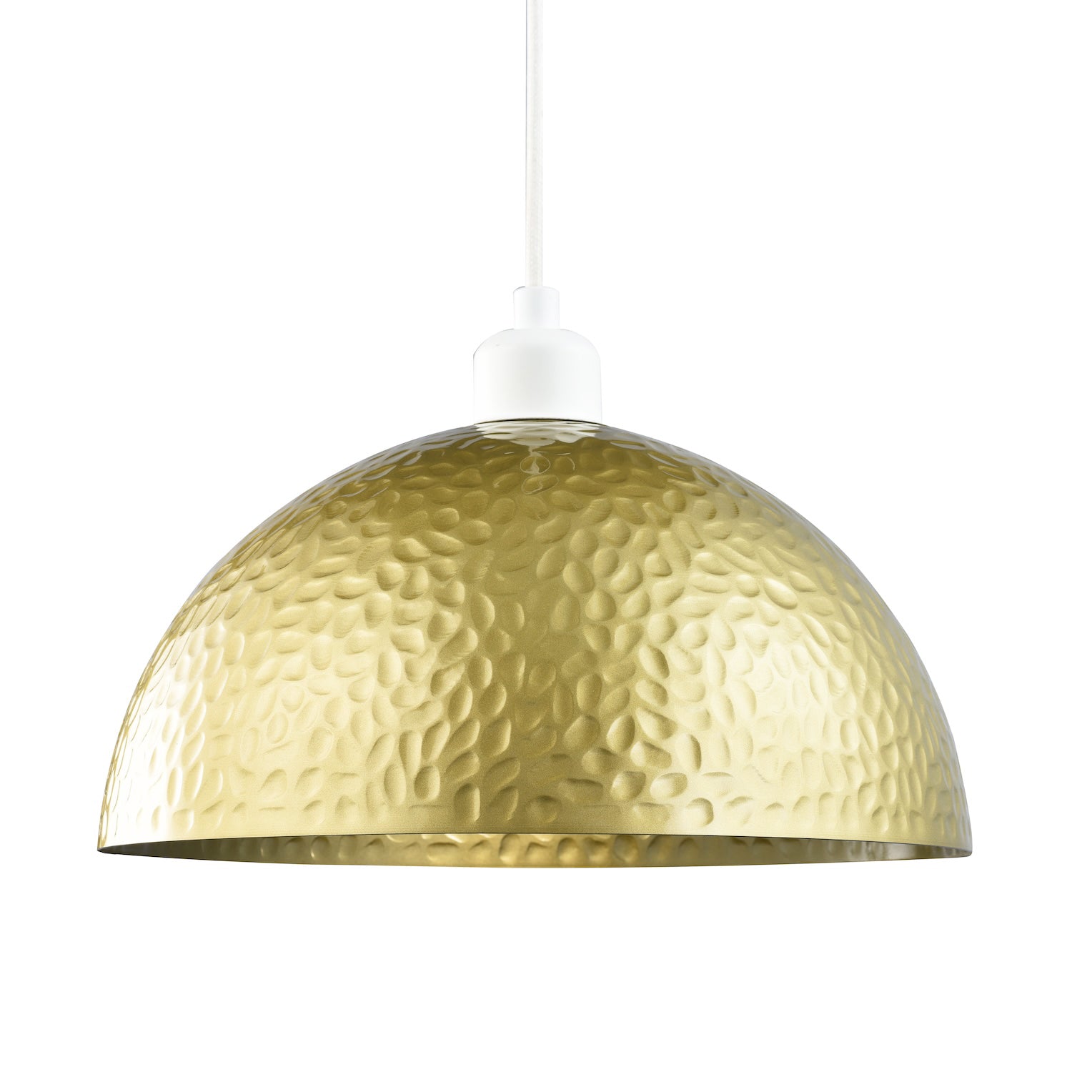 Contemporary Satin Gold Metal Pendant Lighting Shade with Hammered Domed Shape Image 2