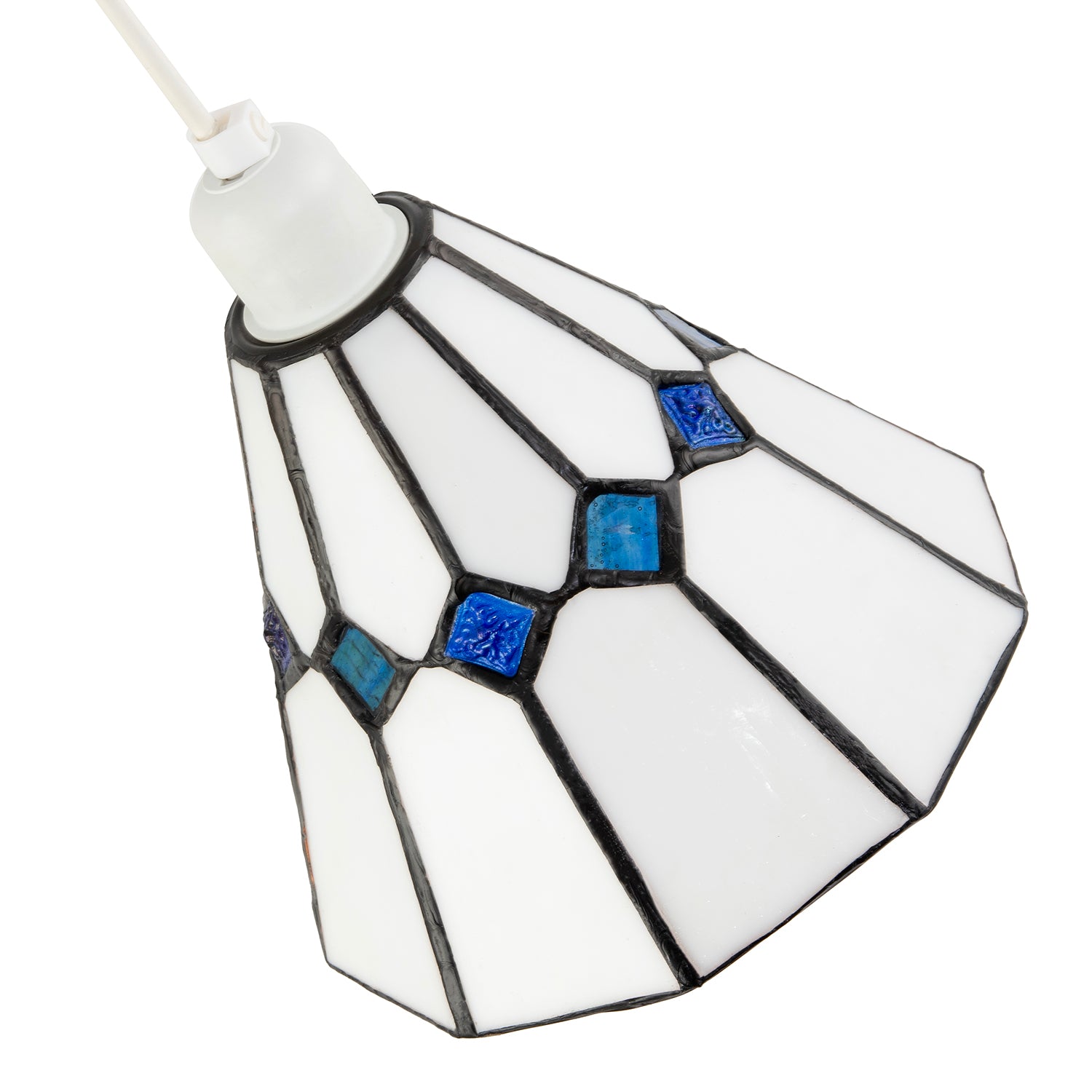 White Glass Tiffany Pendant Light Shade with Midnight Blue Diamonds Image 4