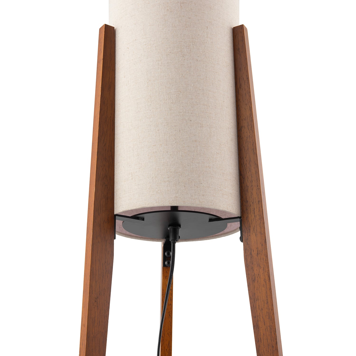 Designer Floor Lamp with Natural Linen Shade and Wooden Tripod Legs Image 4