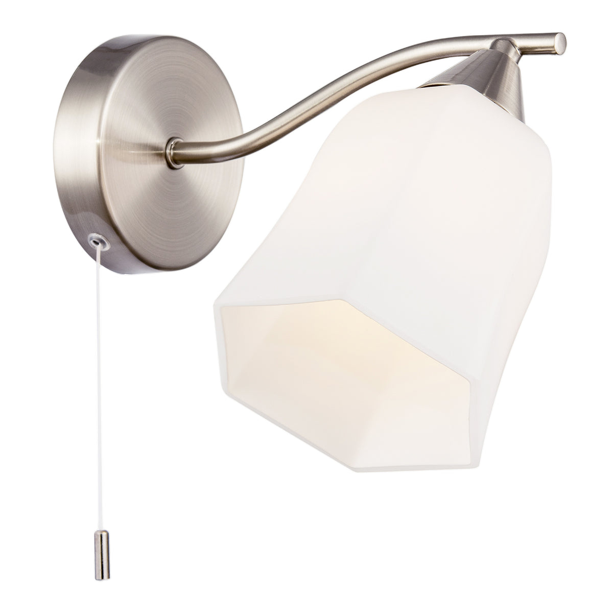 Switched Downlight Wall Light in Satin Nickel with Opal Glass Shade Image 3