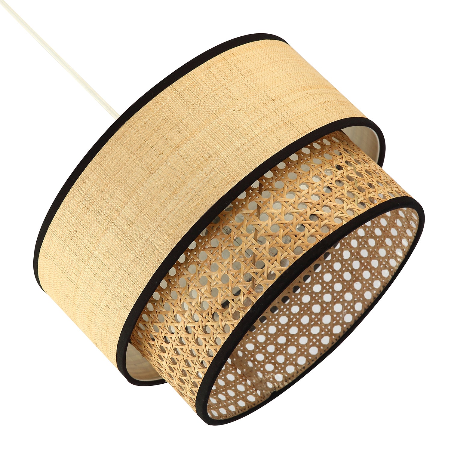 Modern Double Tier Real Natural Rattan Pendant Shade with Black Trims Image 4