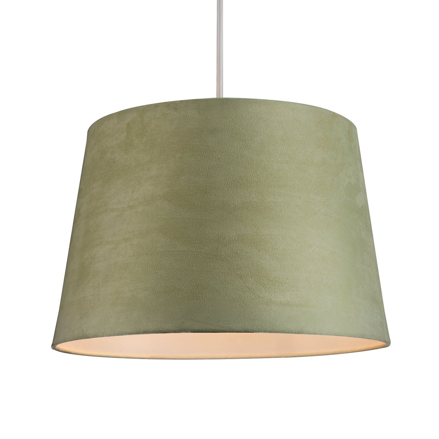 Olive Green Velvet 12 Inch Drum Lamp Shade with White Cotton Inner Image 2