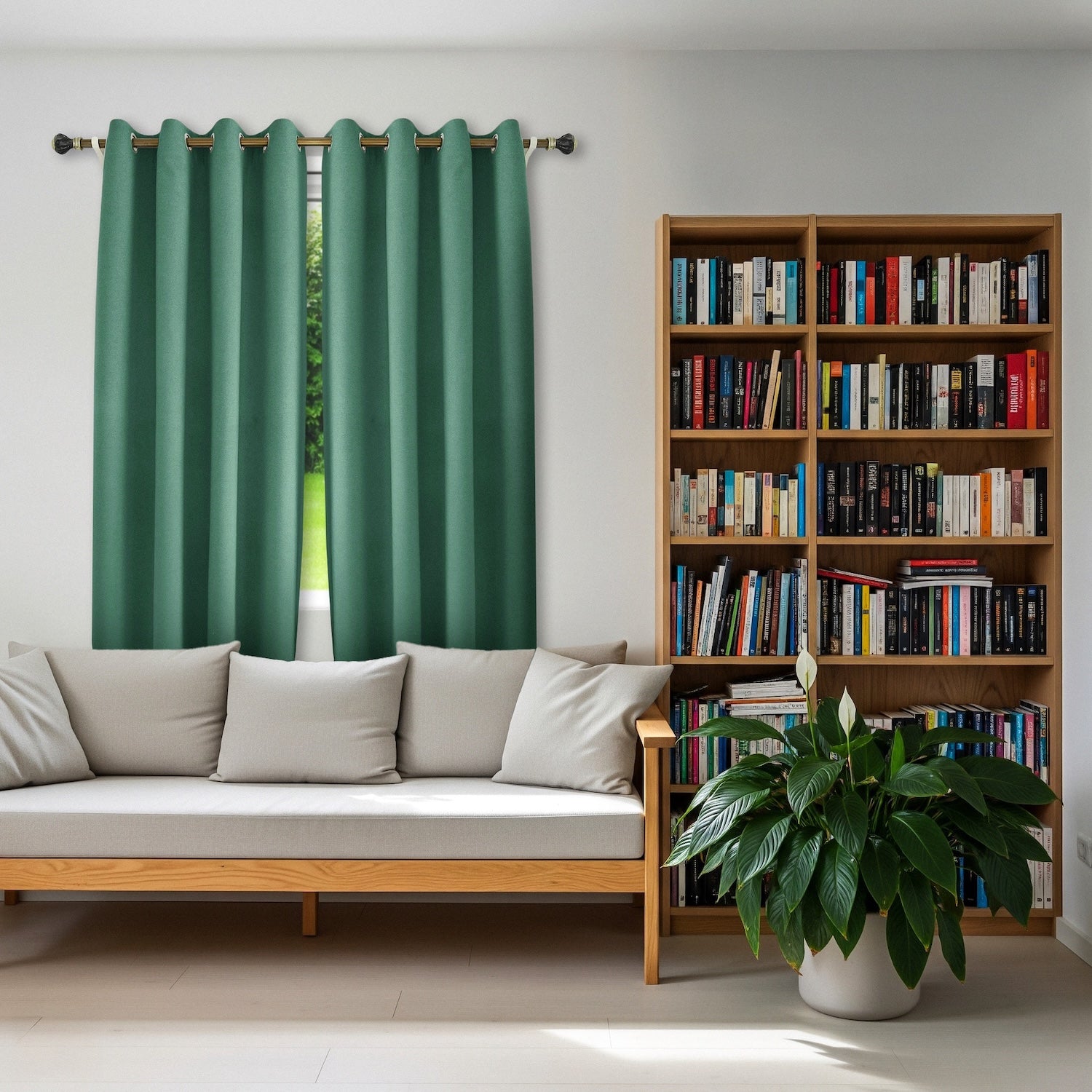 Emerald Green Linen Blackout Eyelet Curtain Pair - 46 x 63 Inch Drop Image 6