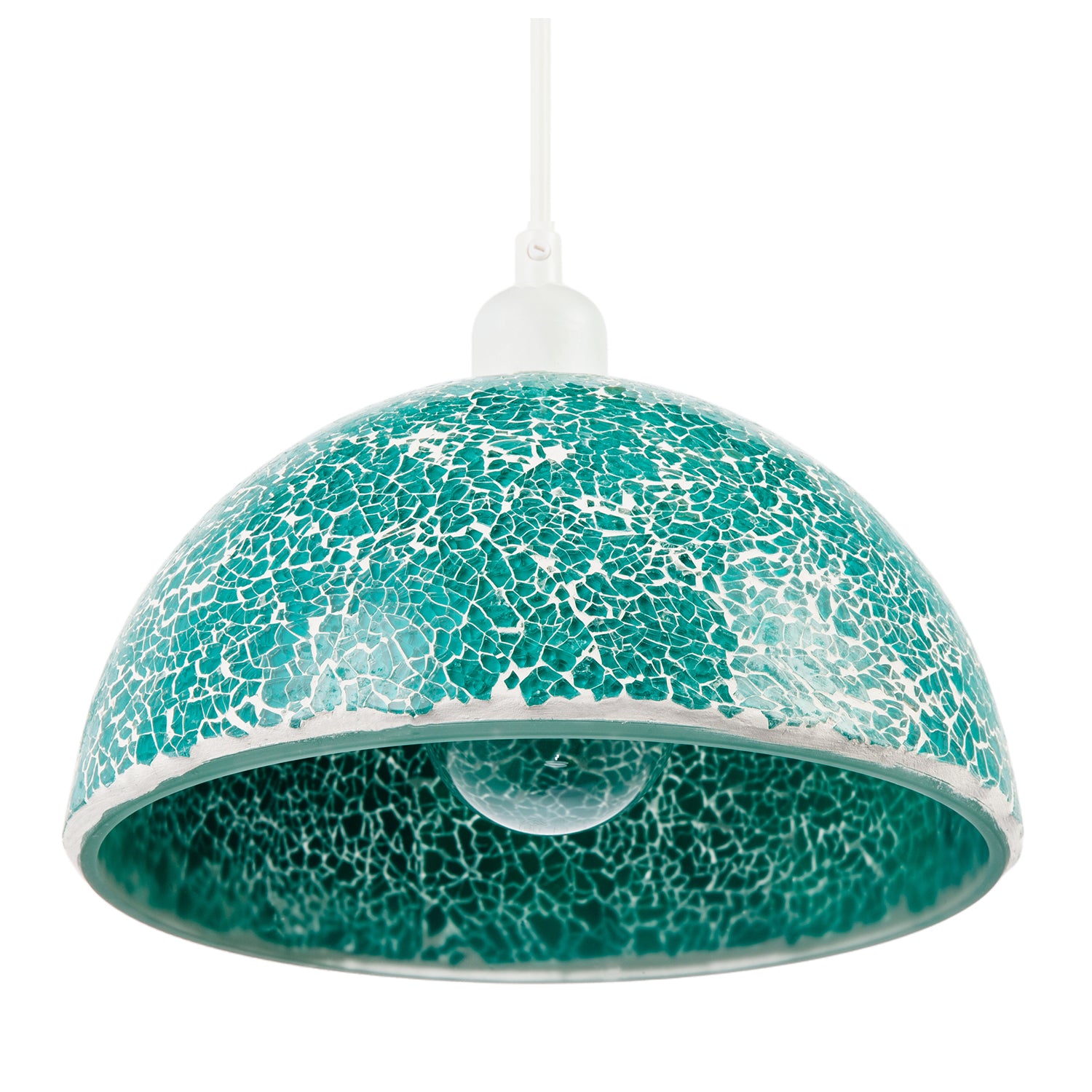 Teal Mosaic Handmade Pendant Lamp Shade with Domed Semi Circular Shape Image 4