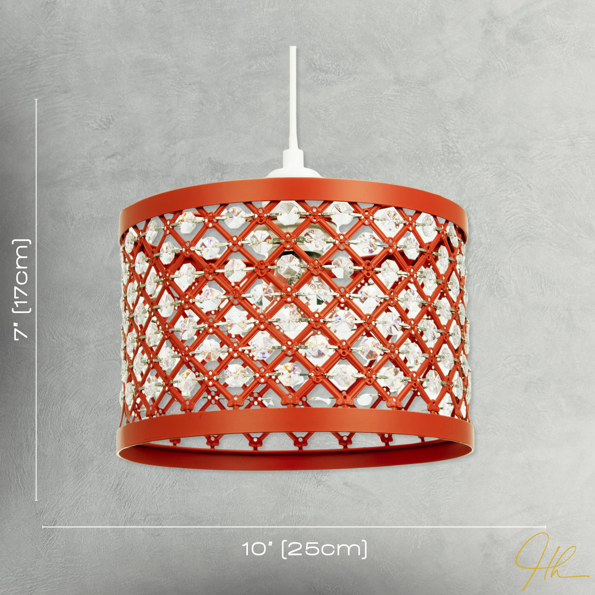 Modern Ornate Orange Metal Pendant Shade with Clear Acrylic Beads Image 7