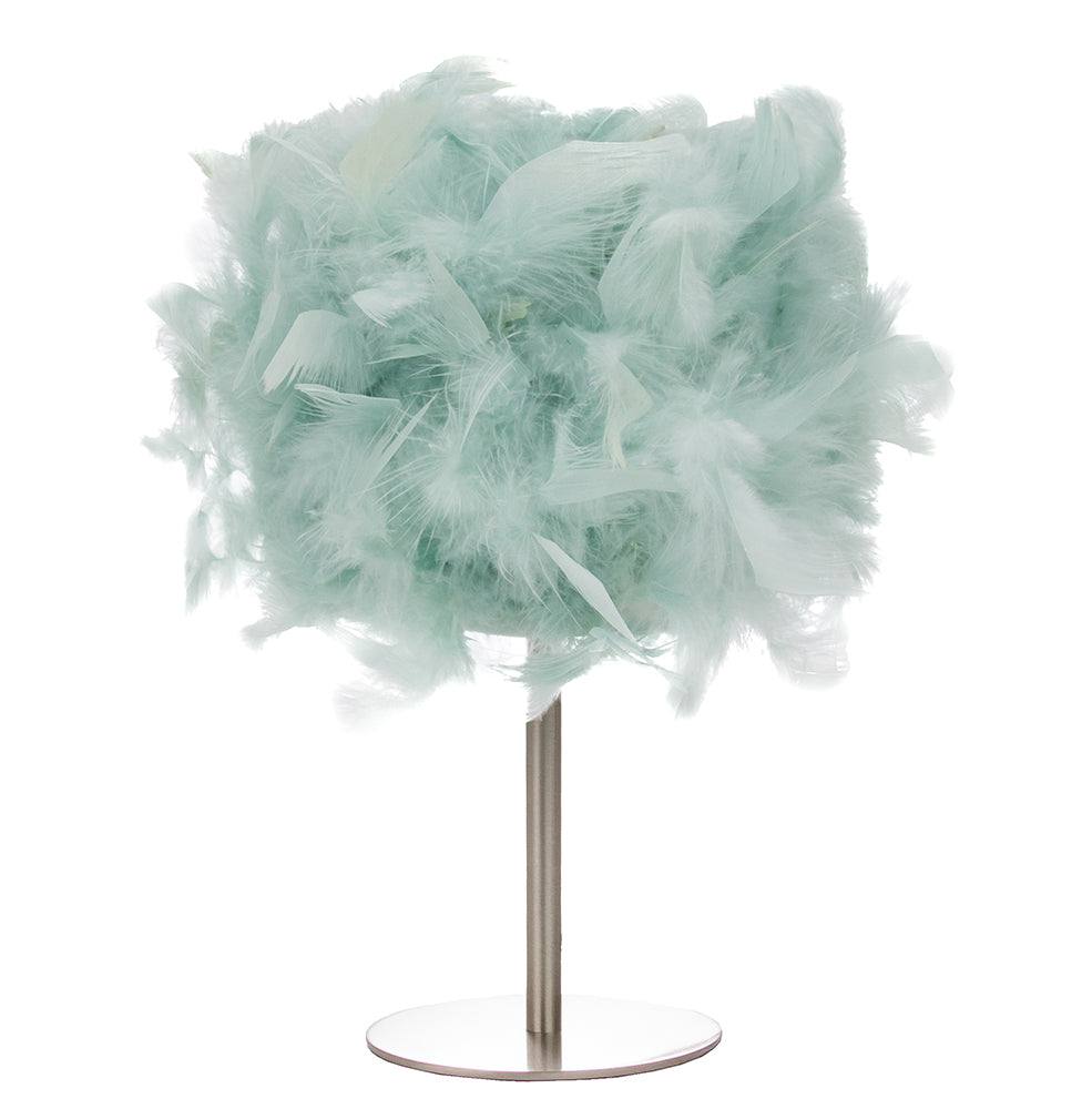 Modern and Real Duck Egg Feather Table Lamp with Satin Nickel Base and Switch Image 1