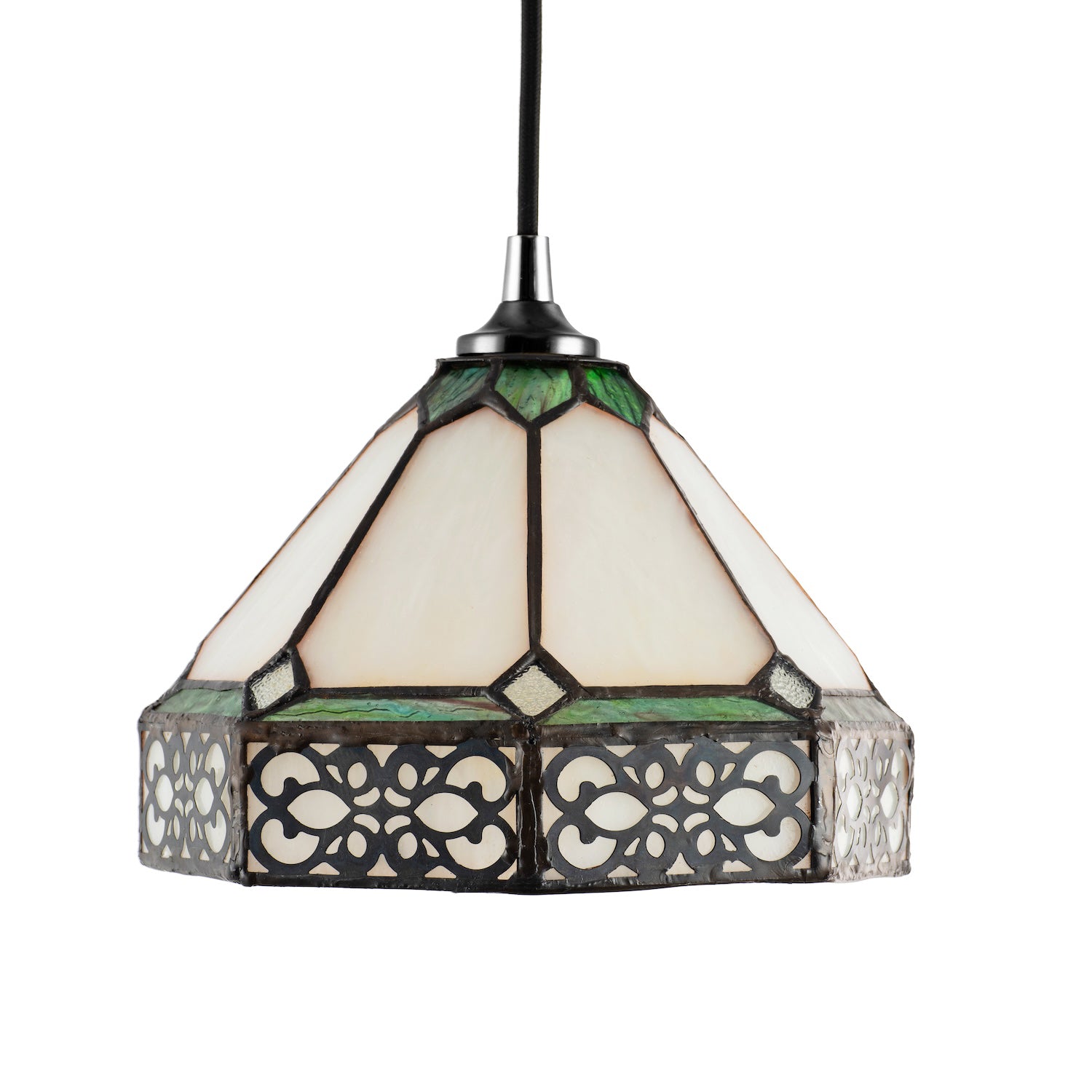 Classic 1920s Shabby Chic Pendant Light Shade with Metal Scrollwork Decoration Image 1