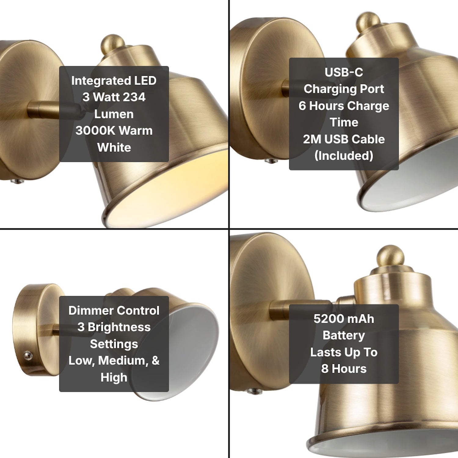 Modern Antique Brass Wireless Rechargeable Dimmable Spot Wall Light Image 8