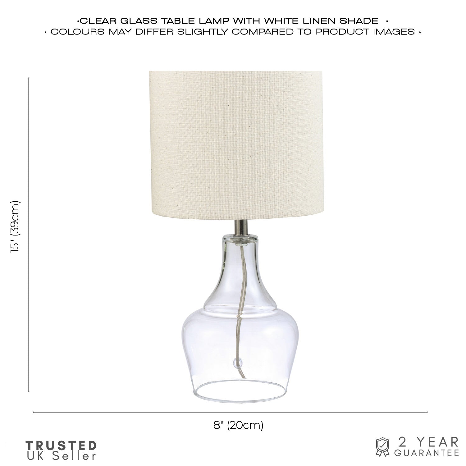 Modern Transparent Glass Lamp with Natural Linen Fabric Shade and Clear Cable Image 6