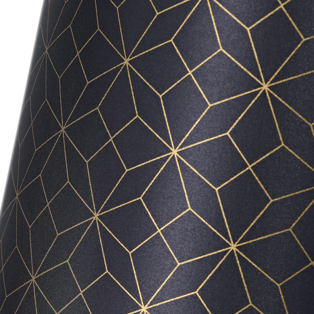 Modern and Vivid Black Satin Fabric Geometric 12" Lampshade with Gold Lines Image 3