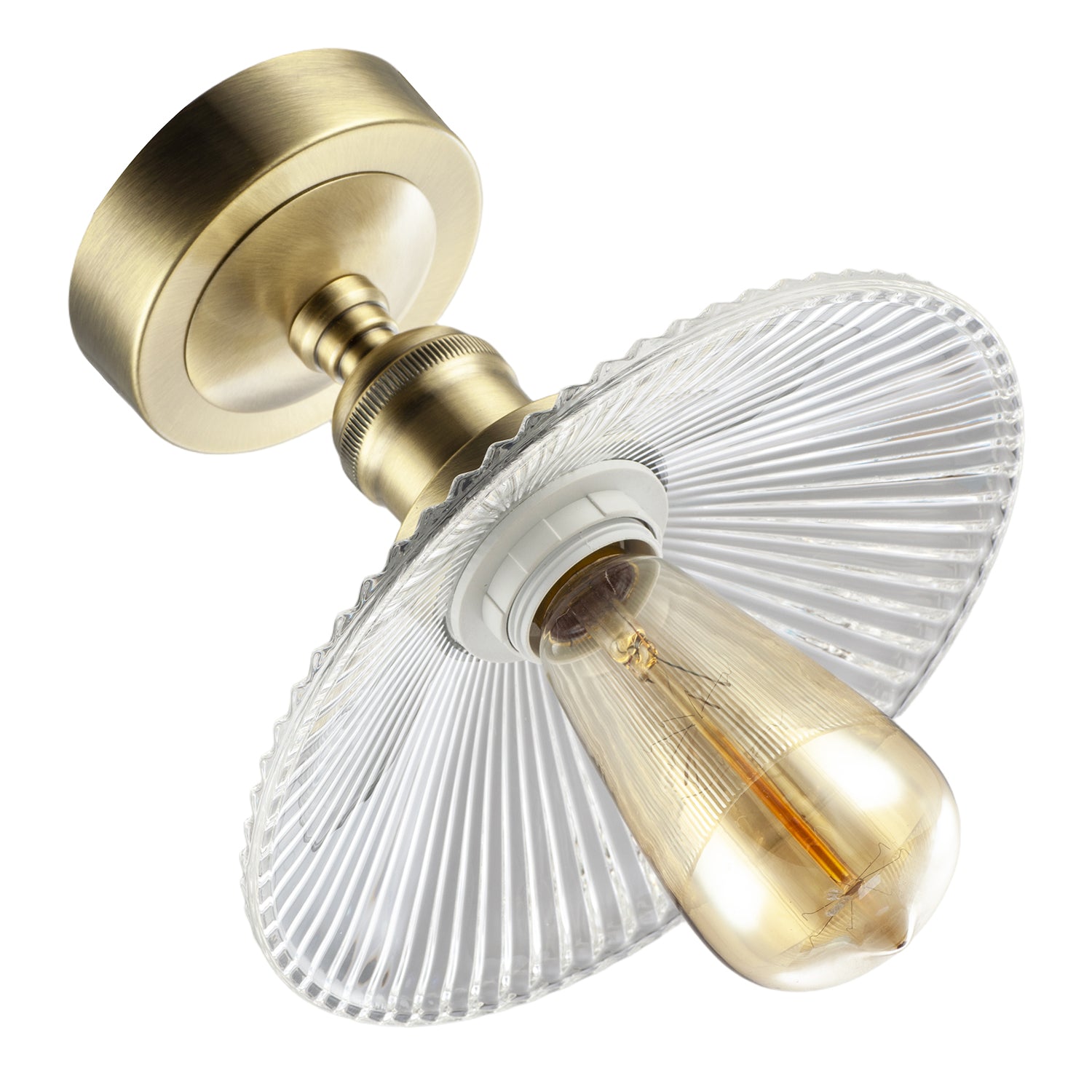 Vintage Design Antique Brass Ceiling Light with Fluted Clear Glass Image 4
