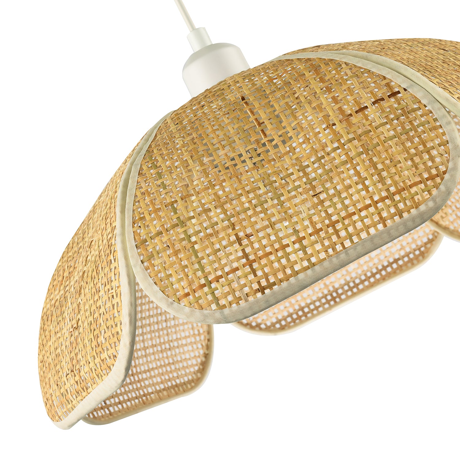Vintage Art Deco Rattan Pendant Shade with Cream Cotton Fabric Trims Image 3