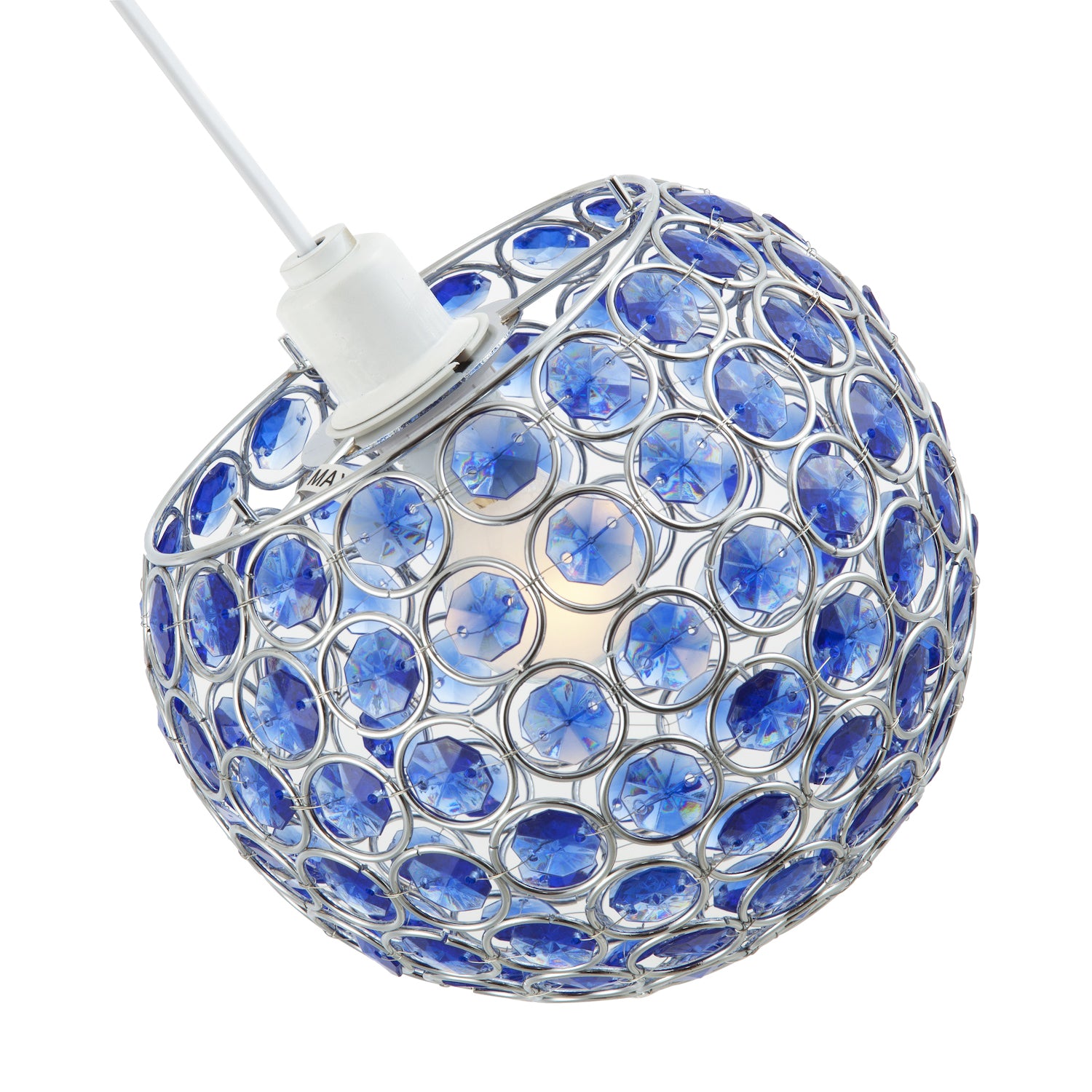 Modern Round Globe Easy Fit Pendant Shade with Small Blue Acrylic Bead Jewels Image 4