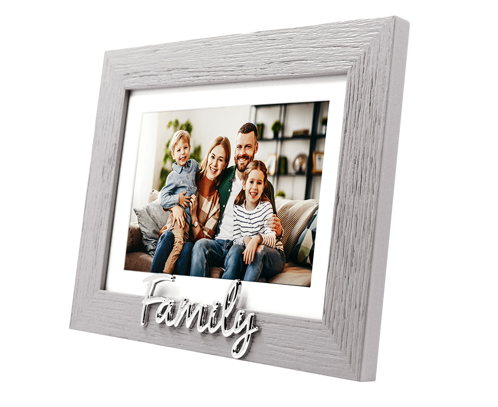 Grey Woodgrain Effect Family Picture Frame with Silver Letters - 6x4" or 7x5" Image 3