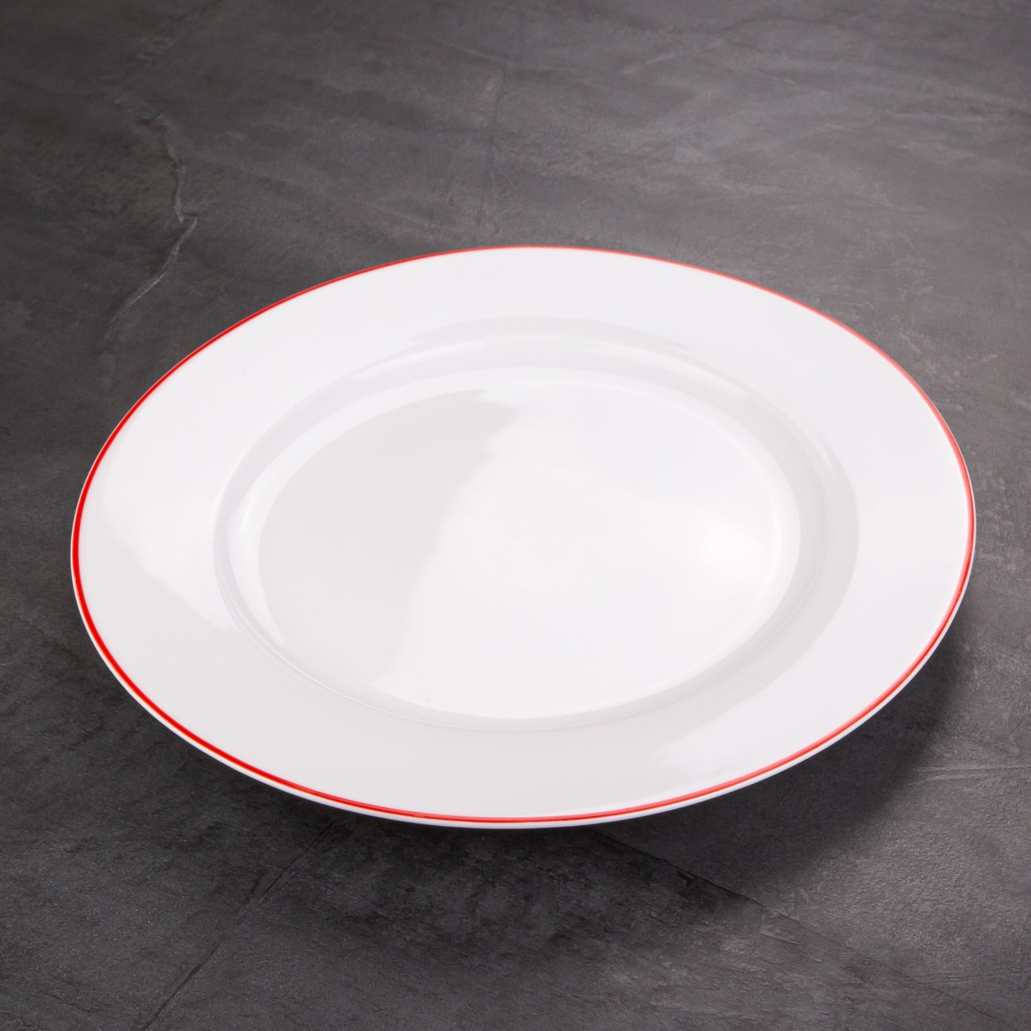 Set of 4 Durable White Ceramic Dinner Plates with Elegant Red Rim Image 6