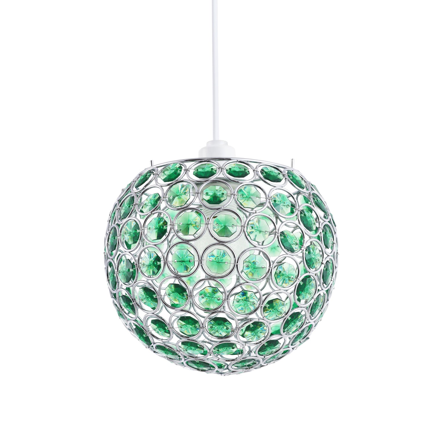 Modern Round Globe Easy Fit Pendant Shade with Small Green Acrylic Bead Jewels Image 2