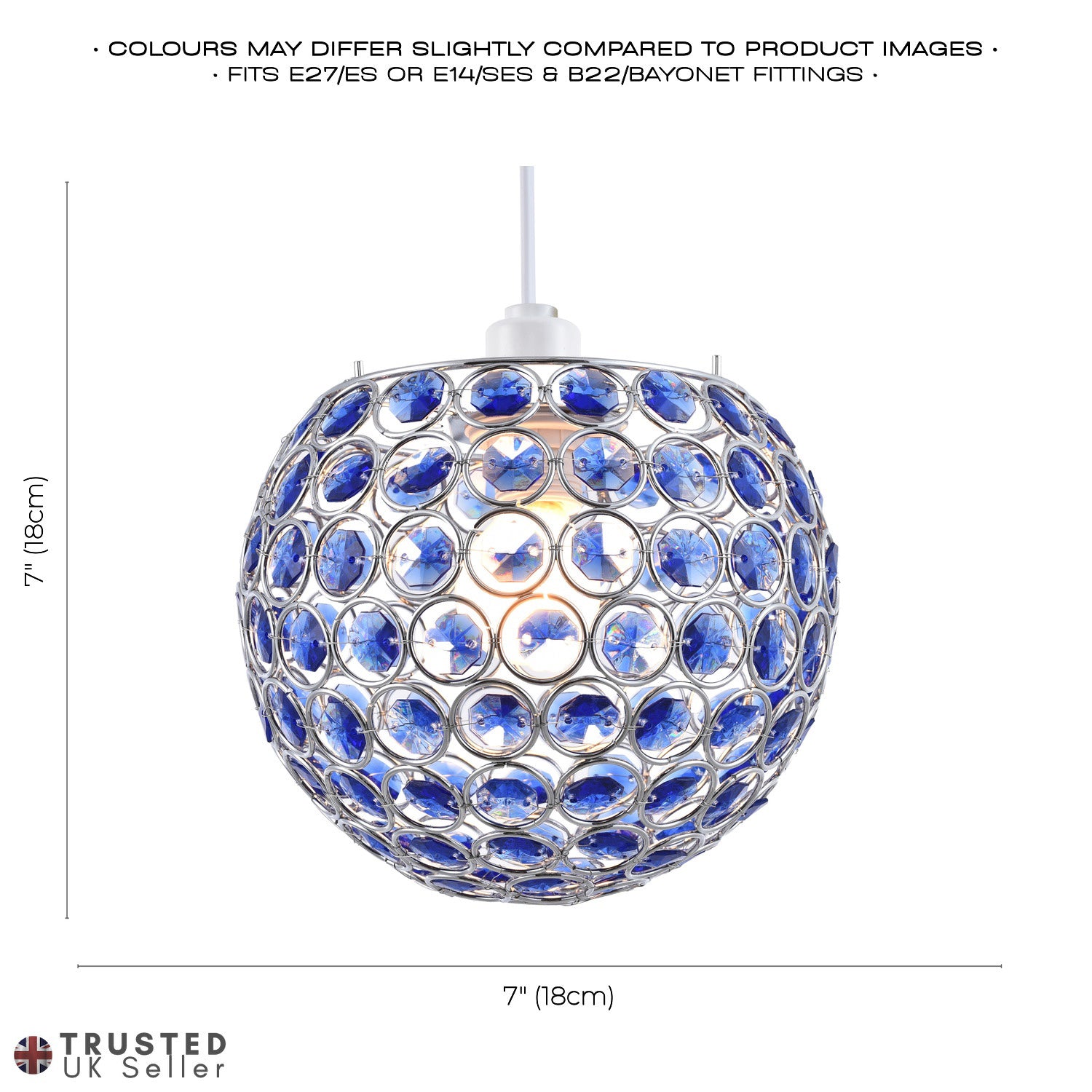 Modern Round Globe Easy Fit Pendant Shade with Small Blue Acrylic Bead Jewels Image 7