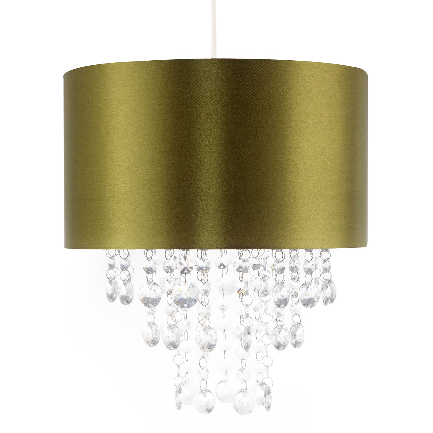 Modern Olive Green Satin Fabric Pendant Shade with Clear Acrylic Drops Image 5