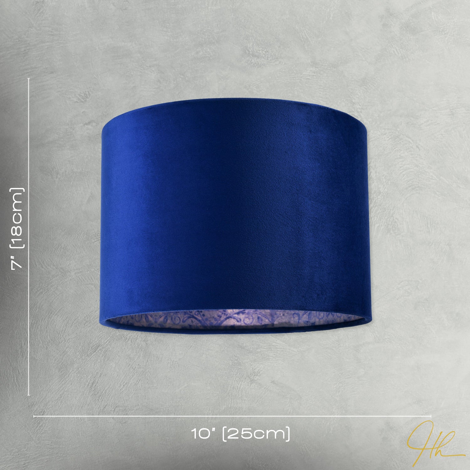 Deep Sea Blue Velvet Drum Lamp Shade with Inner Floral Pattern Lining Image 7