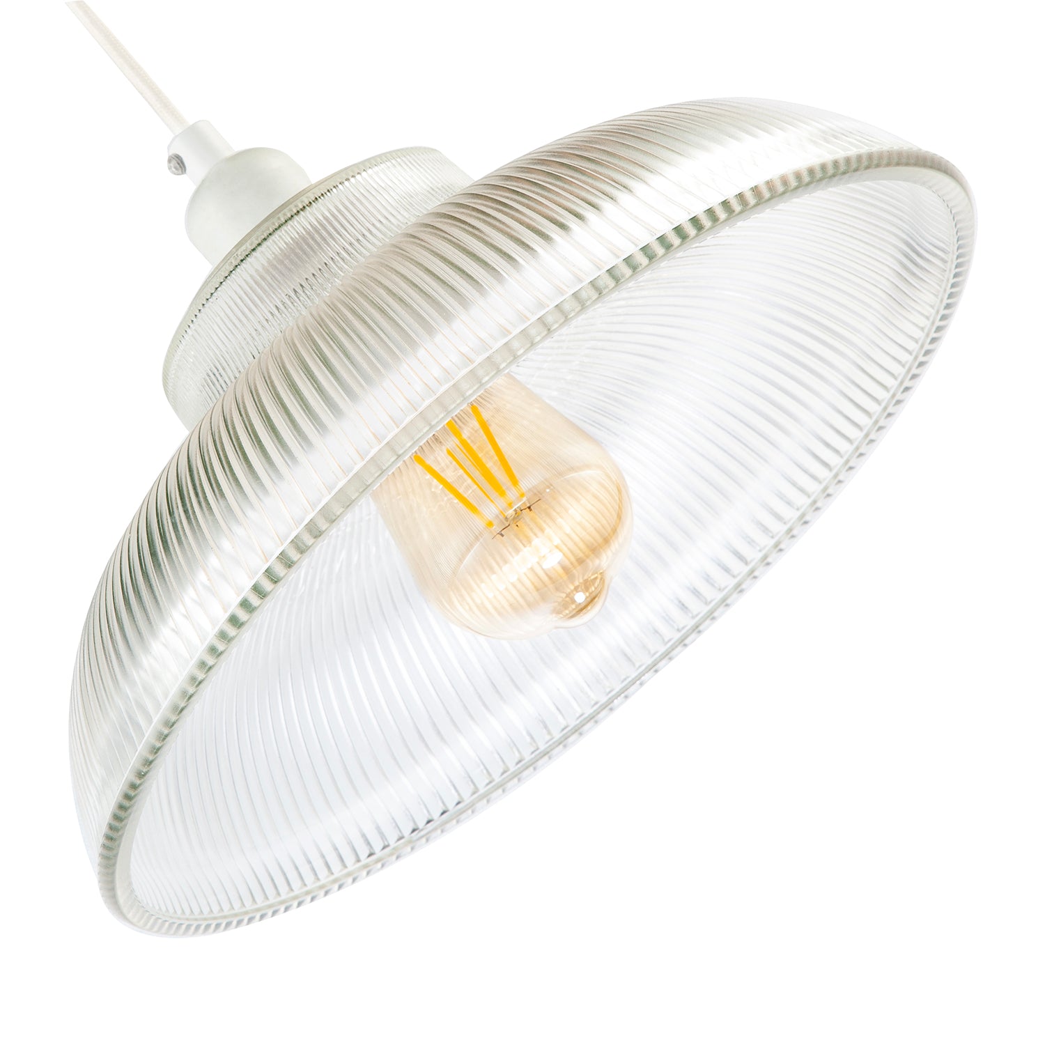 Classic American Diner Clear Ribbed Glass Ceiling Pendant Light Shade Image 4