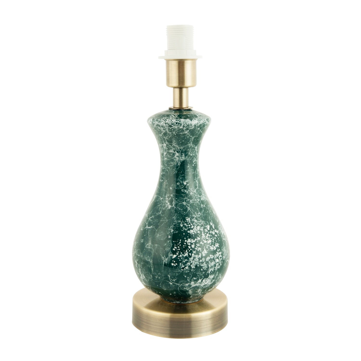 Dark Emerald Green Ceramic Table Lamp Base with White Snowflake and Marble Decor Image 1