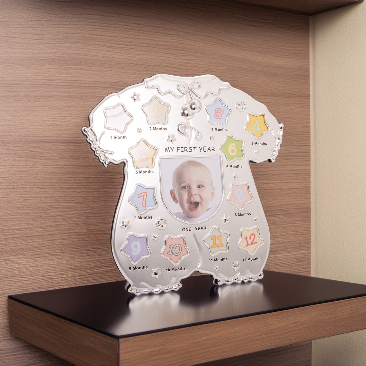 Baby Sleep Suit Shape My First Year Matt and Silver Plated Multi Picture Frame Image 6