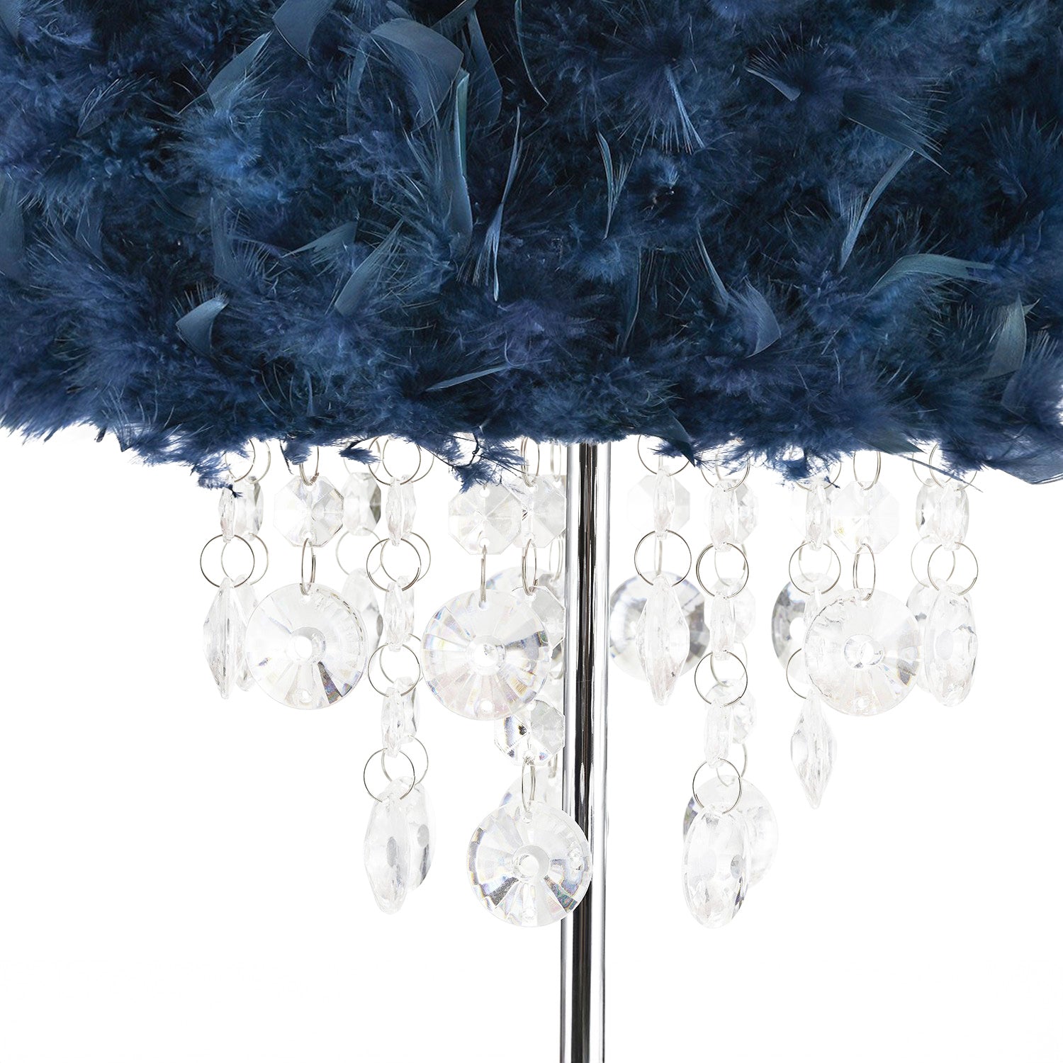 Chandelier Style Midnight Blue Feather Table Lamp with Waterfall Drops Image 3