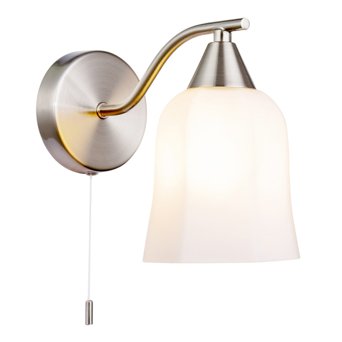 Switched Downlight Wall Light in Satin Nickel with Opal Glass Shade Image 2