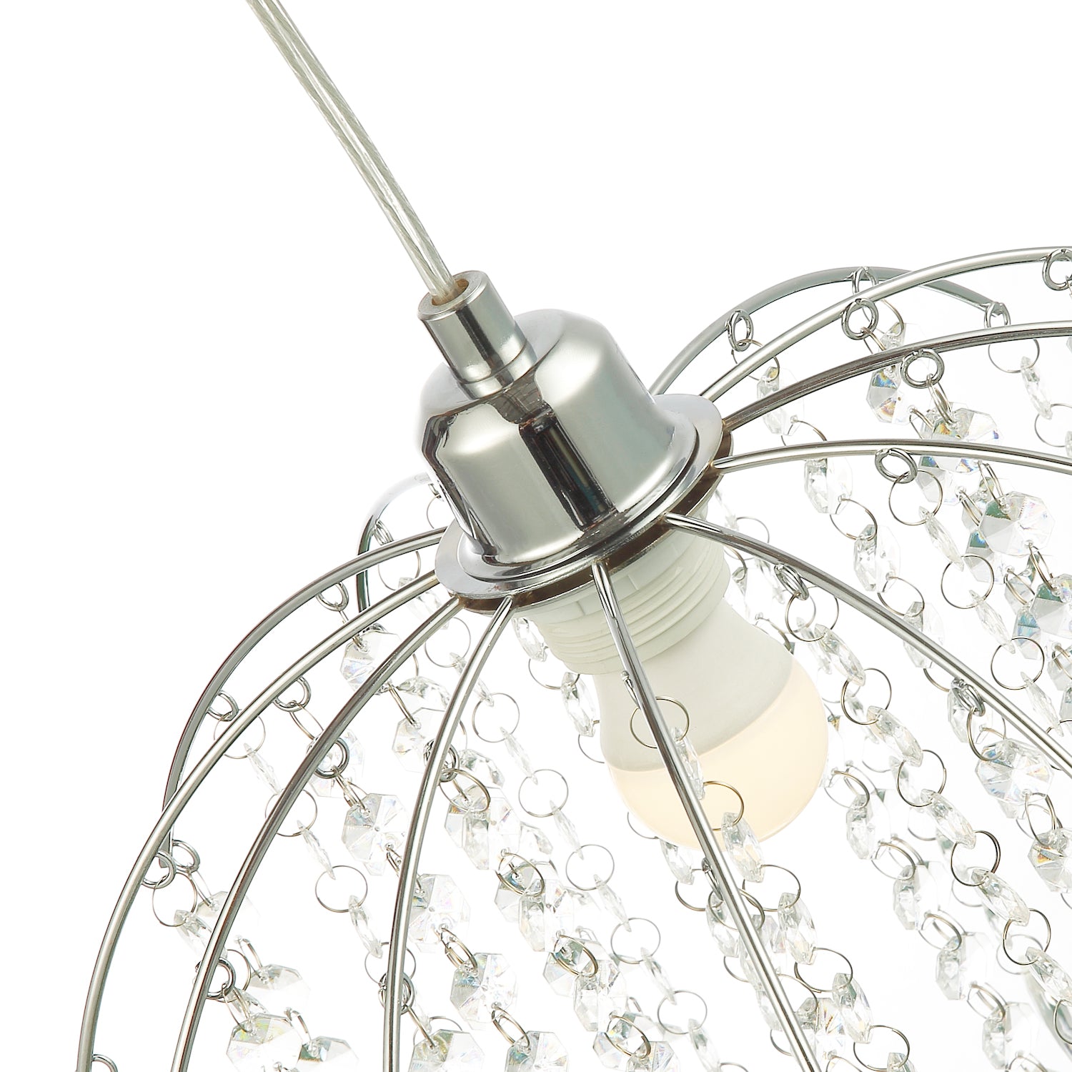 Waterfall Pendant Lamp Shade with Clear Acrylic Droplets and Chrome Metal Frame Image 5