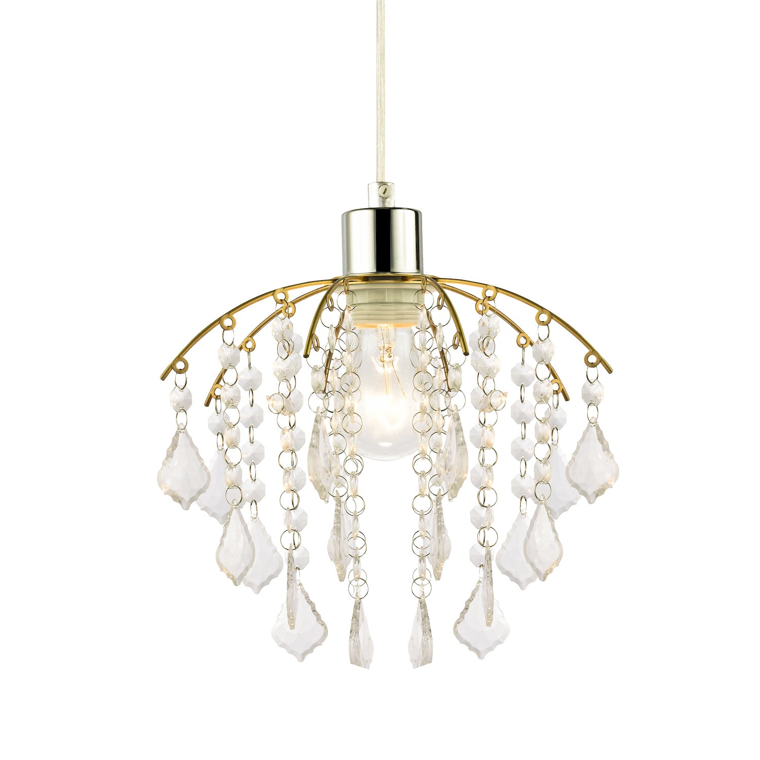 Traditional Waterfall Pendant Shade with Clear Acrylic Droplets and Gold Frame Image 2