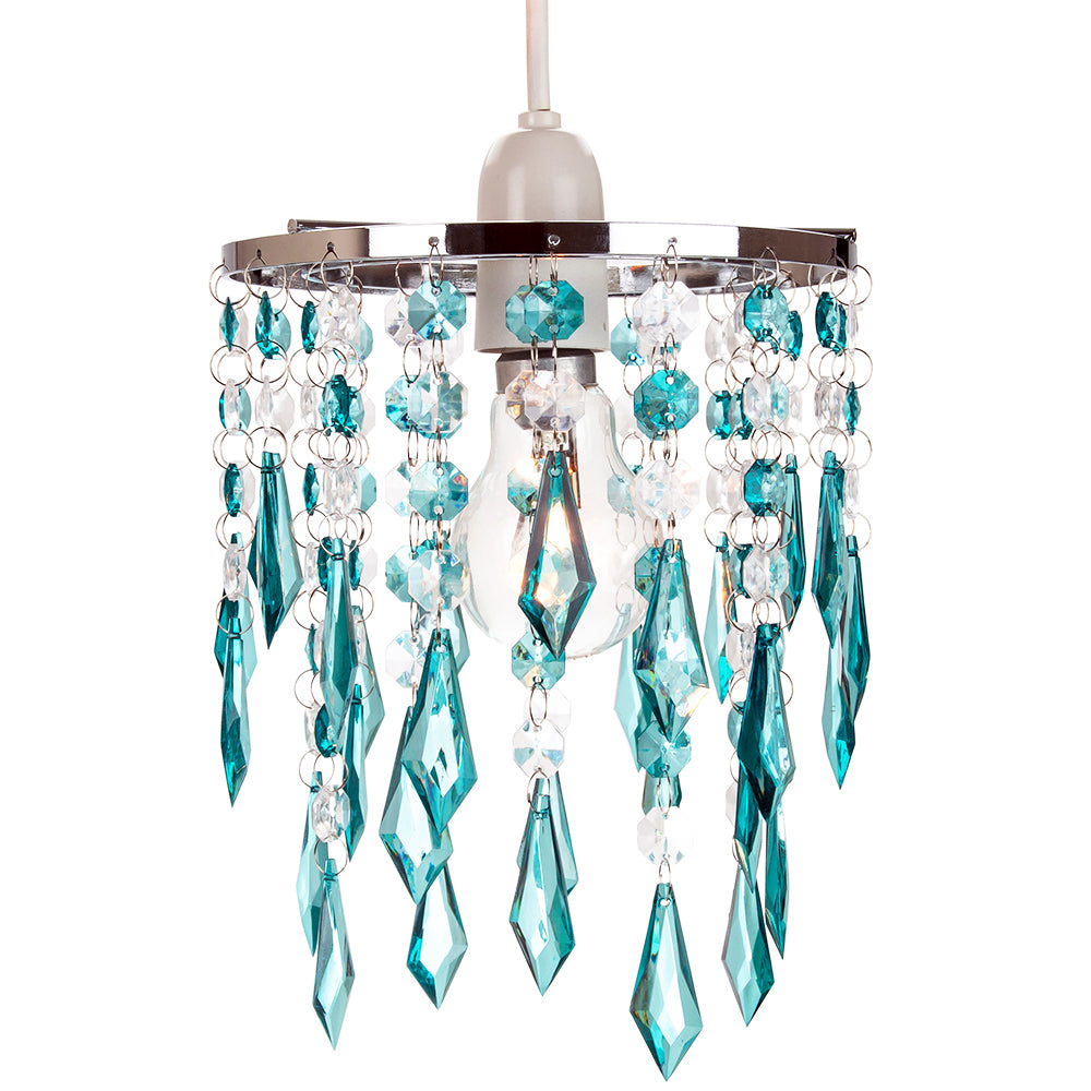 Modern Waterfall Design Pendant Shade with Clear/Teal Acrylic Drops and Beads Image 1