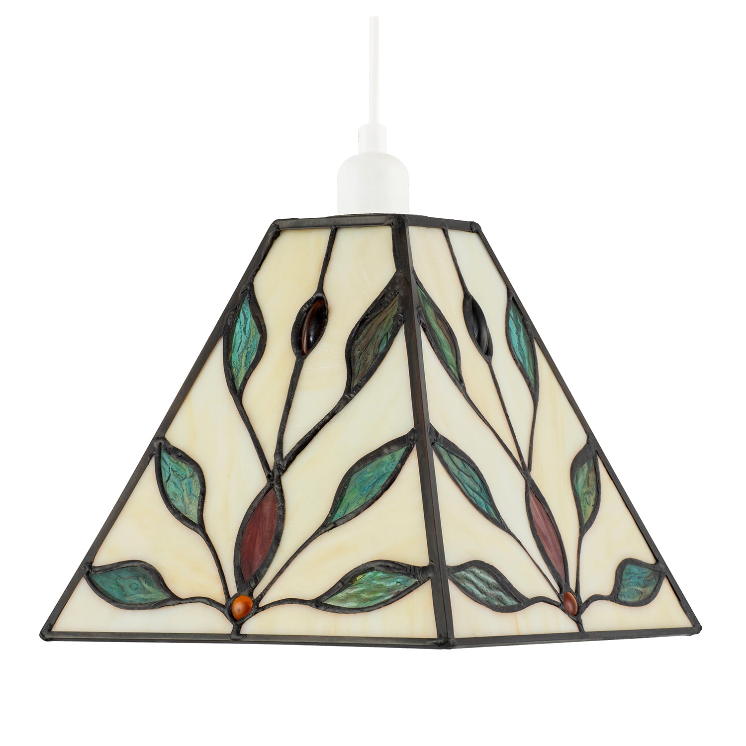 Square Tiffany Glass Pendant Light Shade with Emerald Green Leaves Image 3