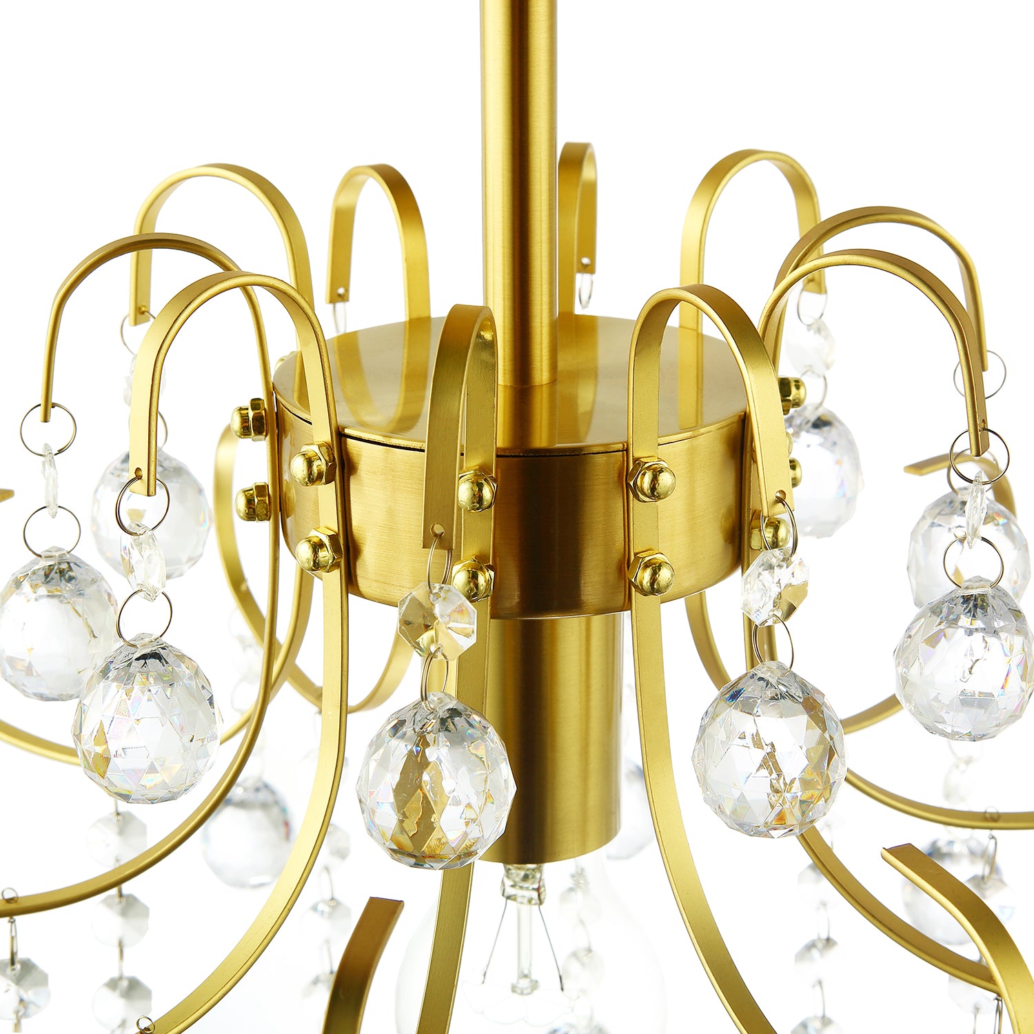 Waterfall Satin Gold Ceiling Light Fitting with Clear Acrylic Spheres Image 4