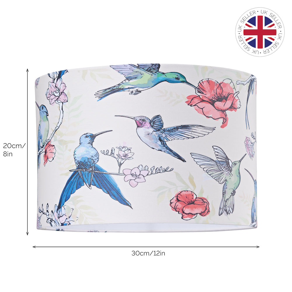 Beautifully Designed Bird Themed 30cm Drum Shade with Colourful Floral Accents Image 6