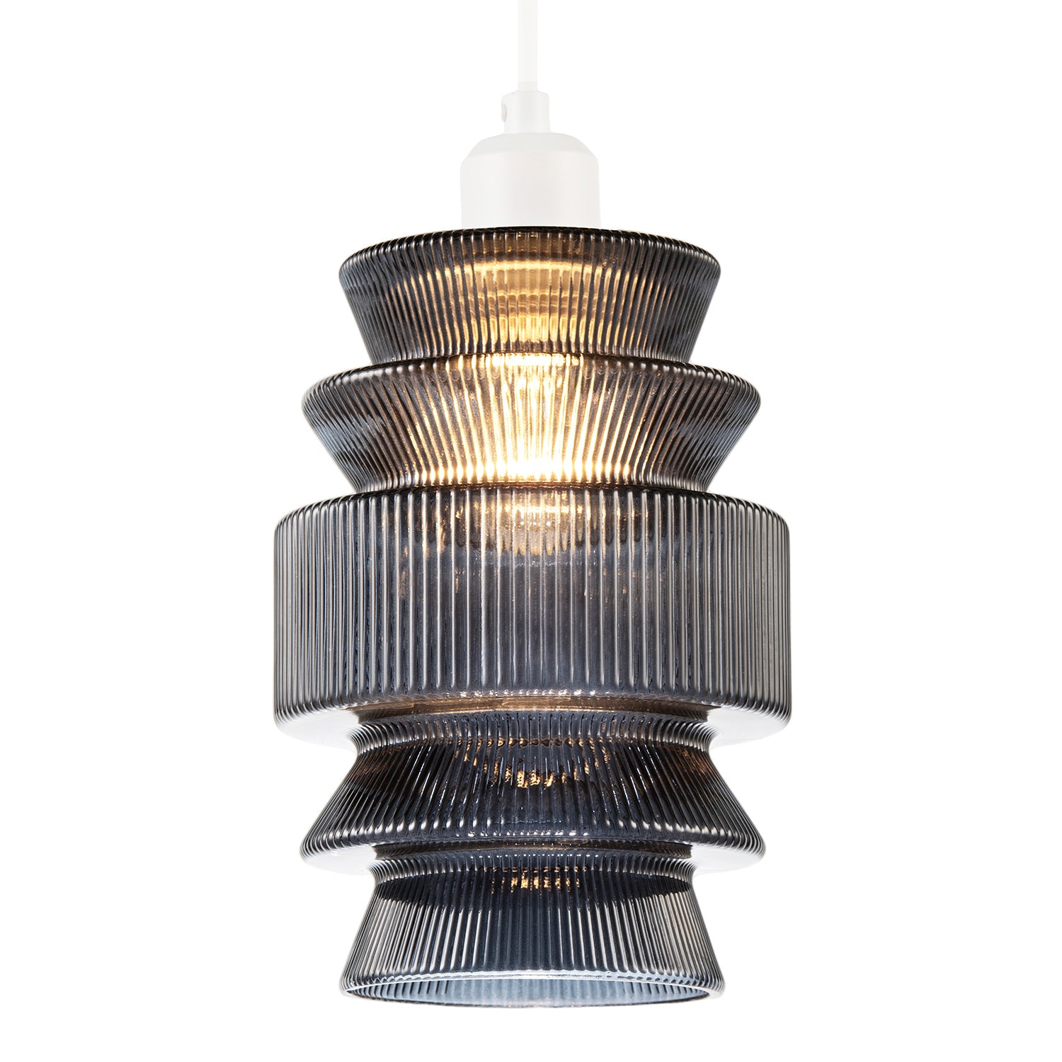 Smoked Ribbed Glass Pendant Lamp Shade with Stacked Multi-Tiered Shape Image 2