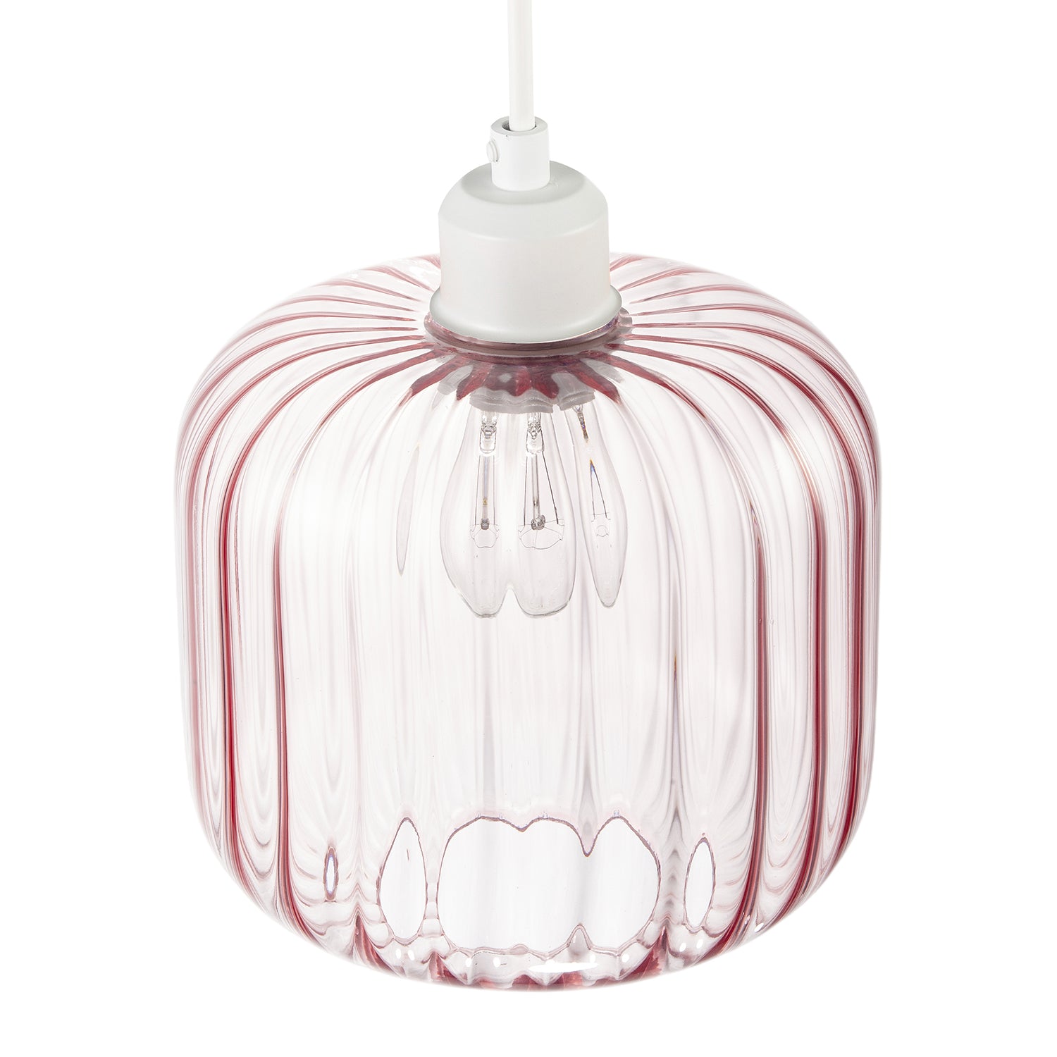 Contemporary Soft Pink Glass Wide Ribbed Square Pendant Light Shade Image 3