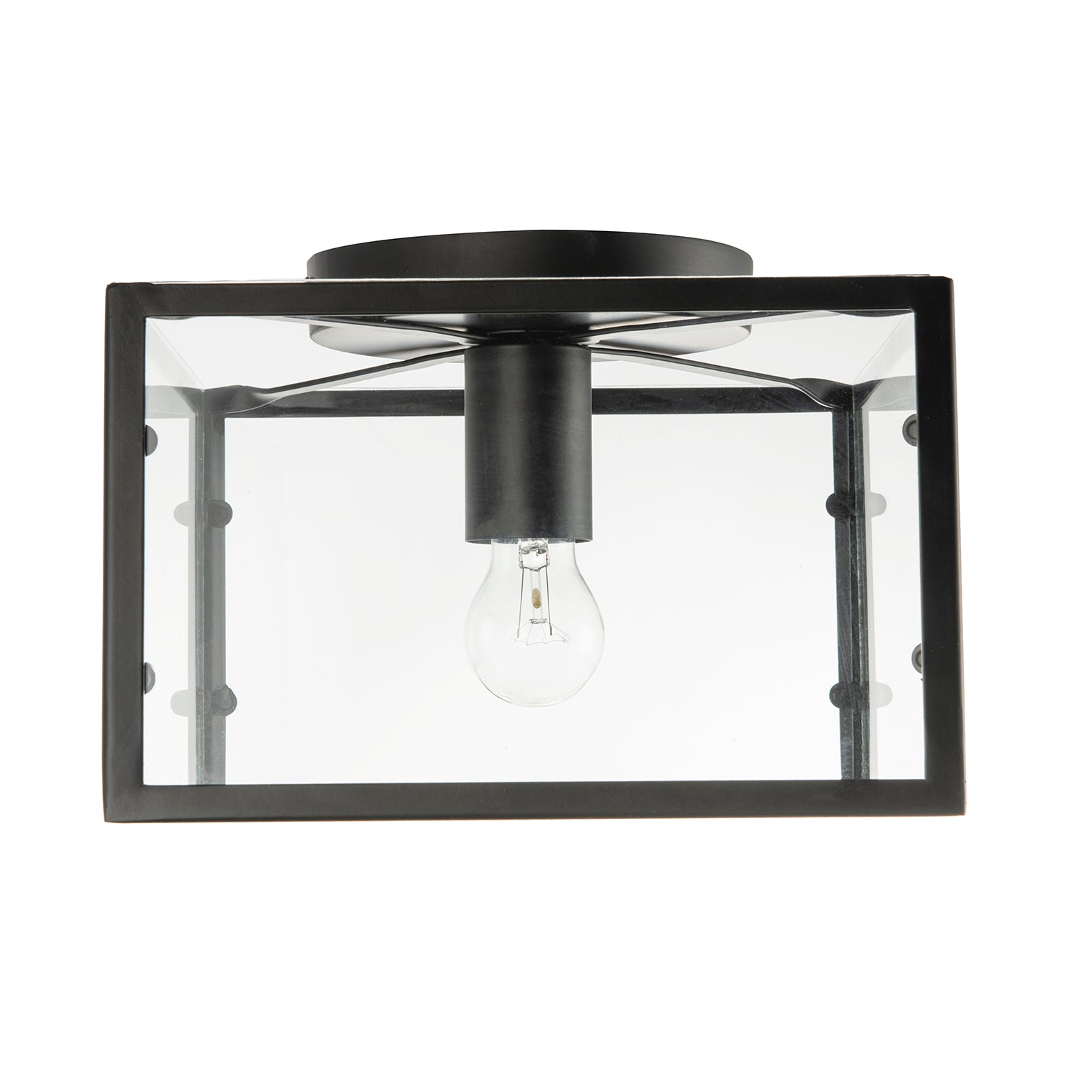 Industrial Square Box Matte Black Ceiling Light with Clear Glass Sides Image 5