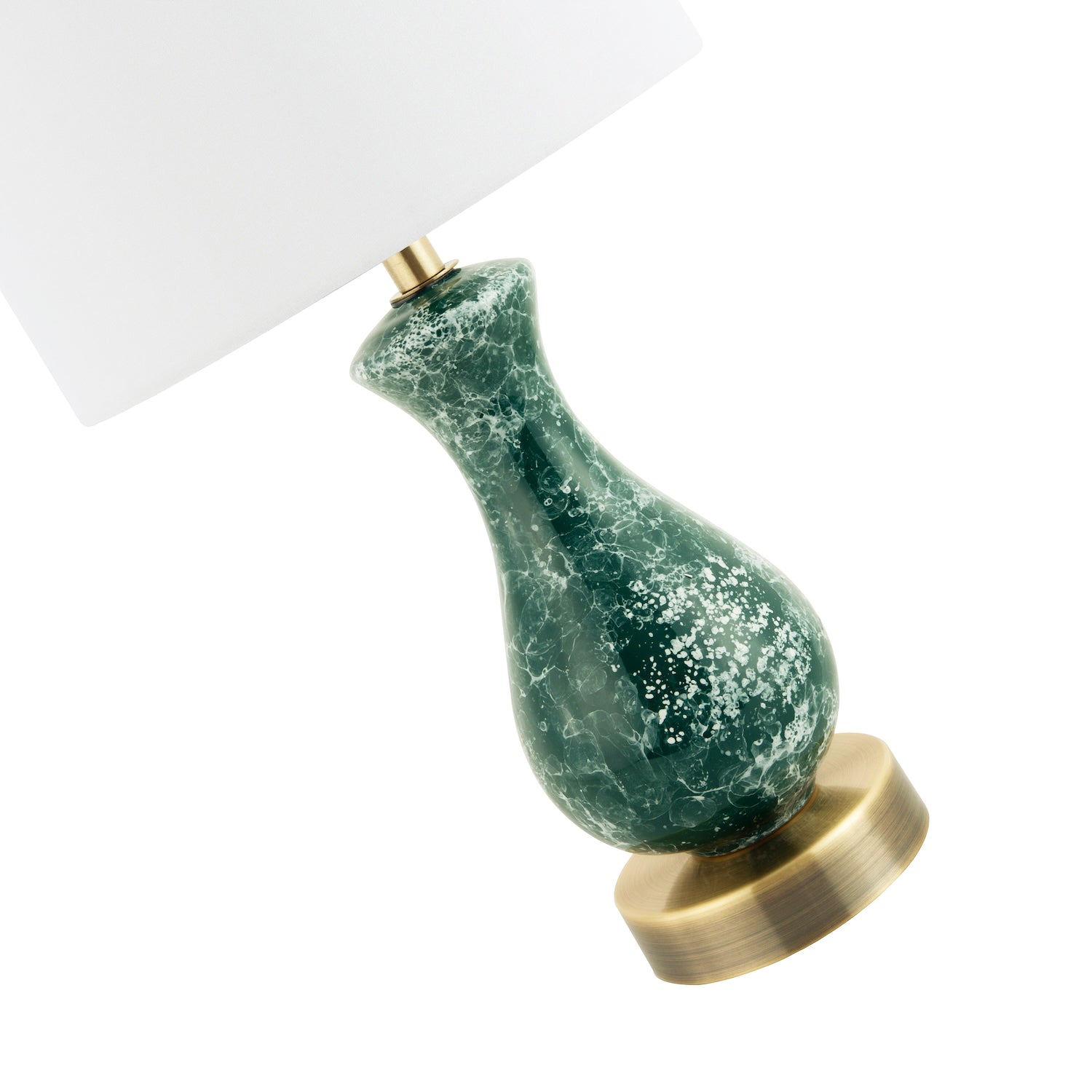 Dark Emerald Green Ceramic Table Lamp Base with White Snowflake and Marble Decor Image 5