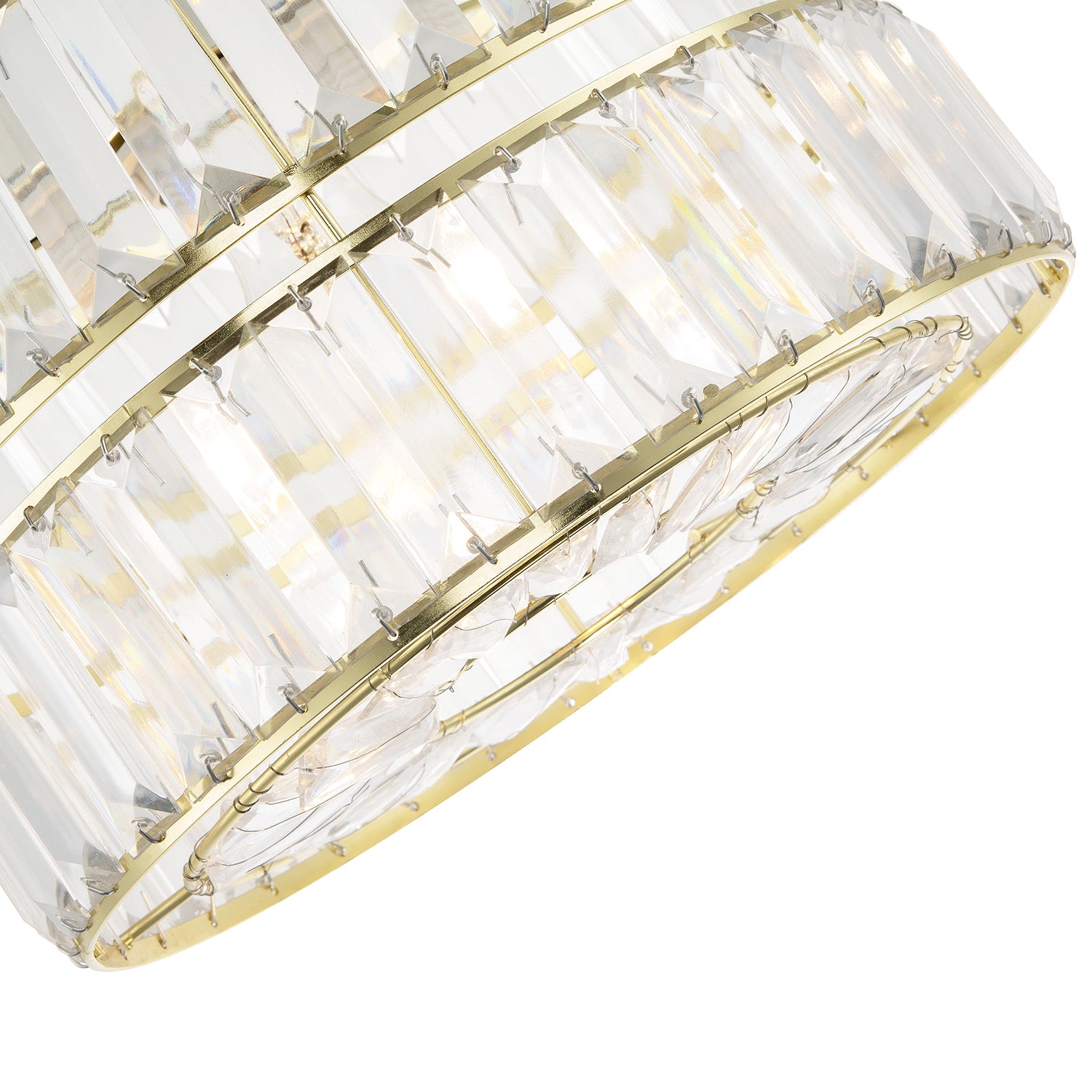 Chic Double Tier Gold Pendant Light Shade with Rows of Acrylic Prisms Image 4
