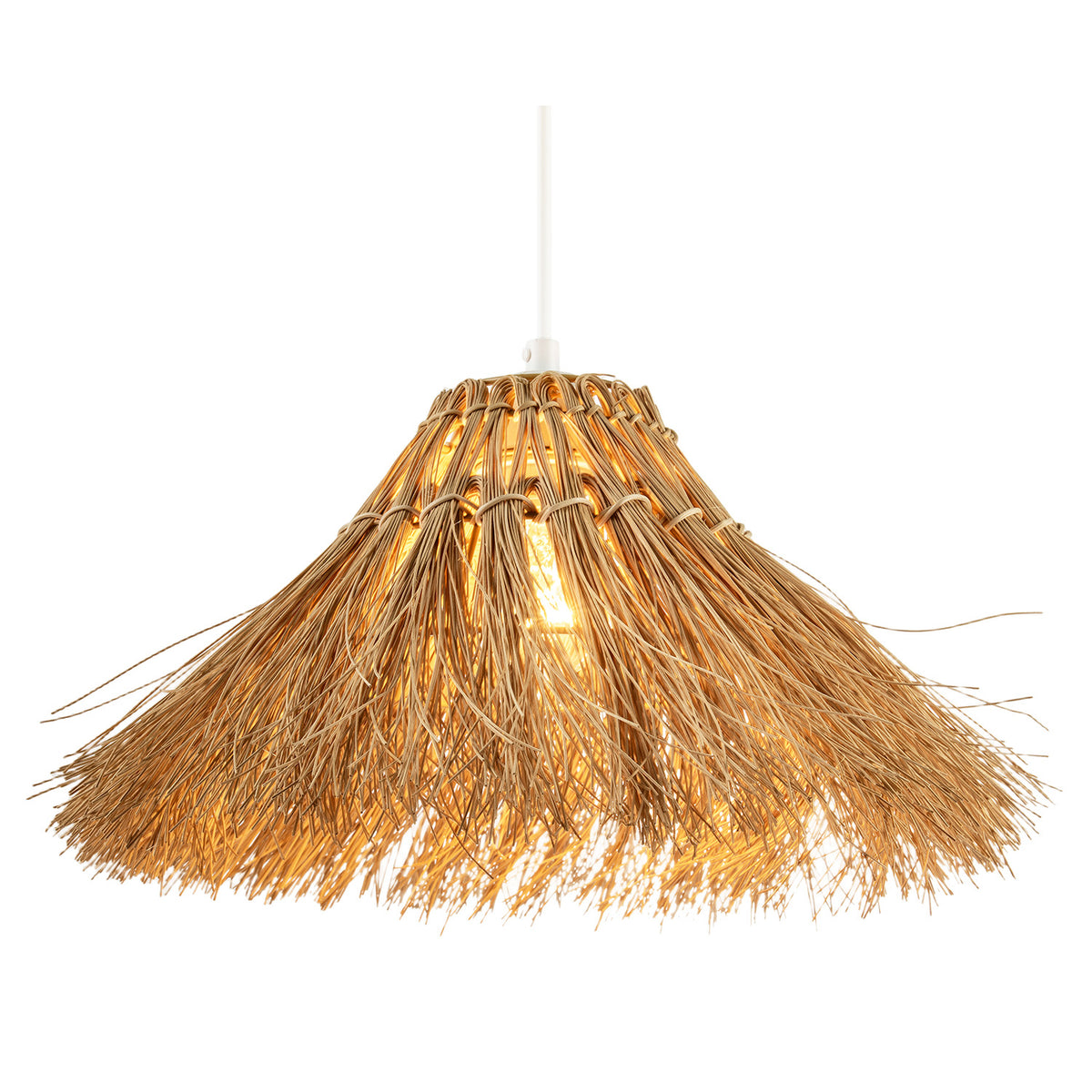 Natural Raffia Handcrafted Rattan Pendant Lamp Shade with Long Strands Image 2