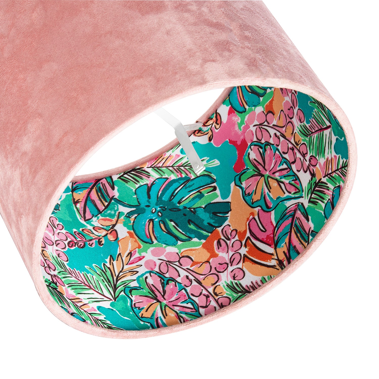 Rose Pink Velvet Drum Lamp Shade with Inner Watercolour Floral Pattern Image 5