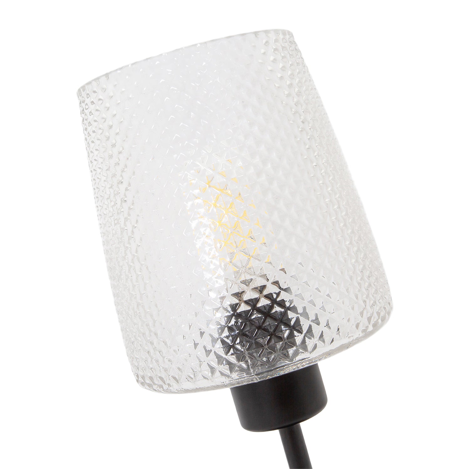 Modern Clear Dimpled Glass Table Lamp with Matte Black Stem and Base Image 3