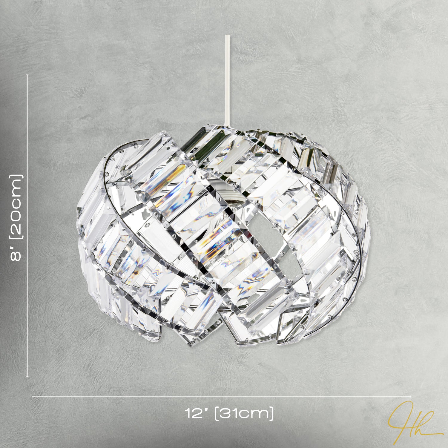 Modern Chrome Pendant Lamp Shade with Curved Strips and Acrylic Prisms Image 7