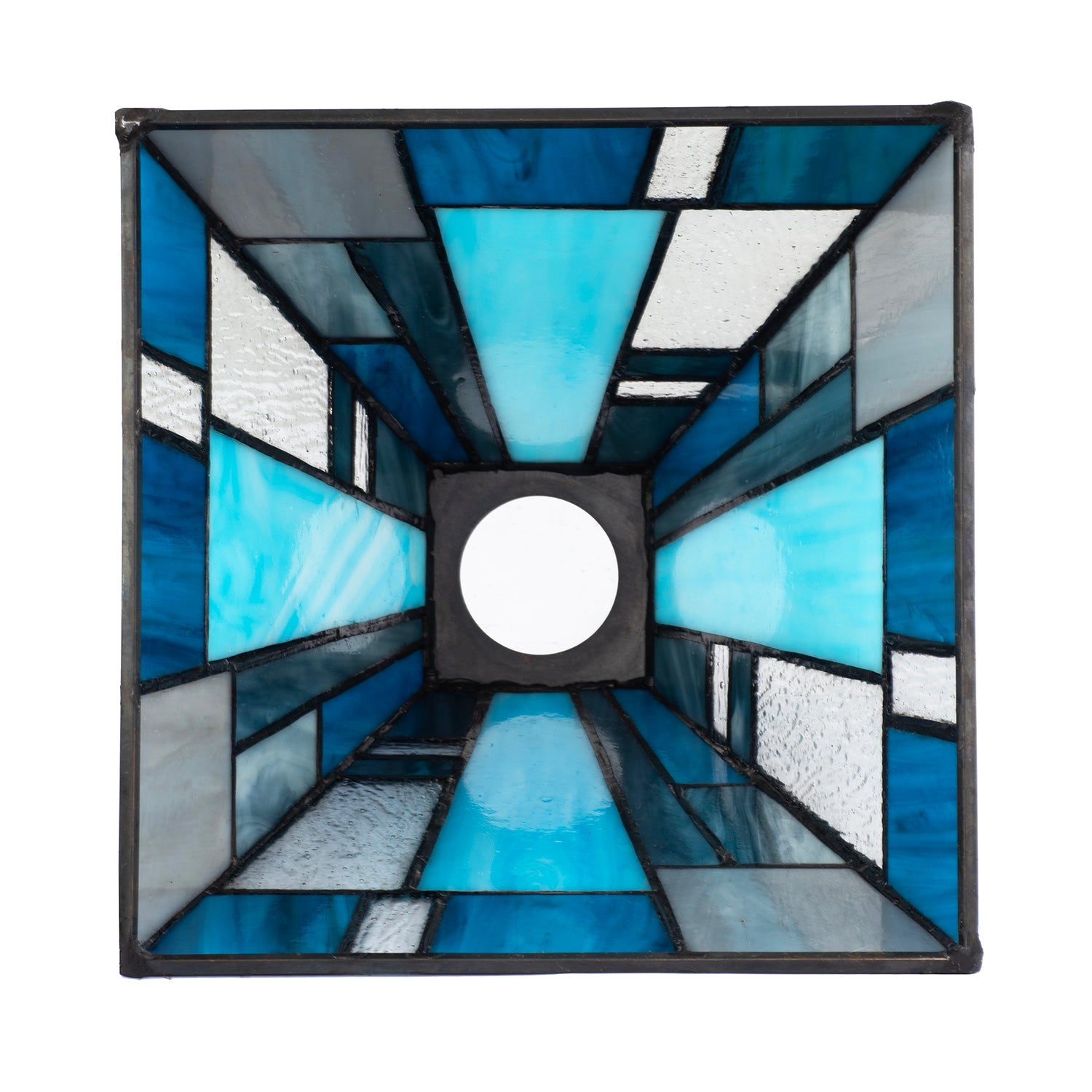 Art Deco Tiffany Pendant Lighting Shade with Pale and Navy Blue Panels Image 4