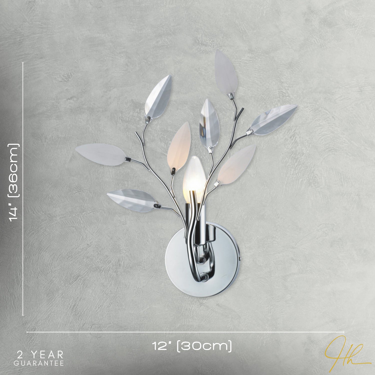 Modern Birch Chrome Wall Light Fixture with Clear and White Leaves Image 7