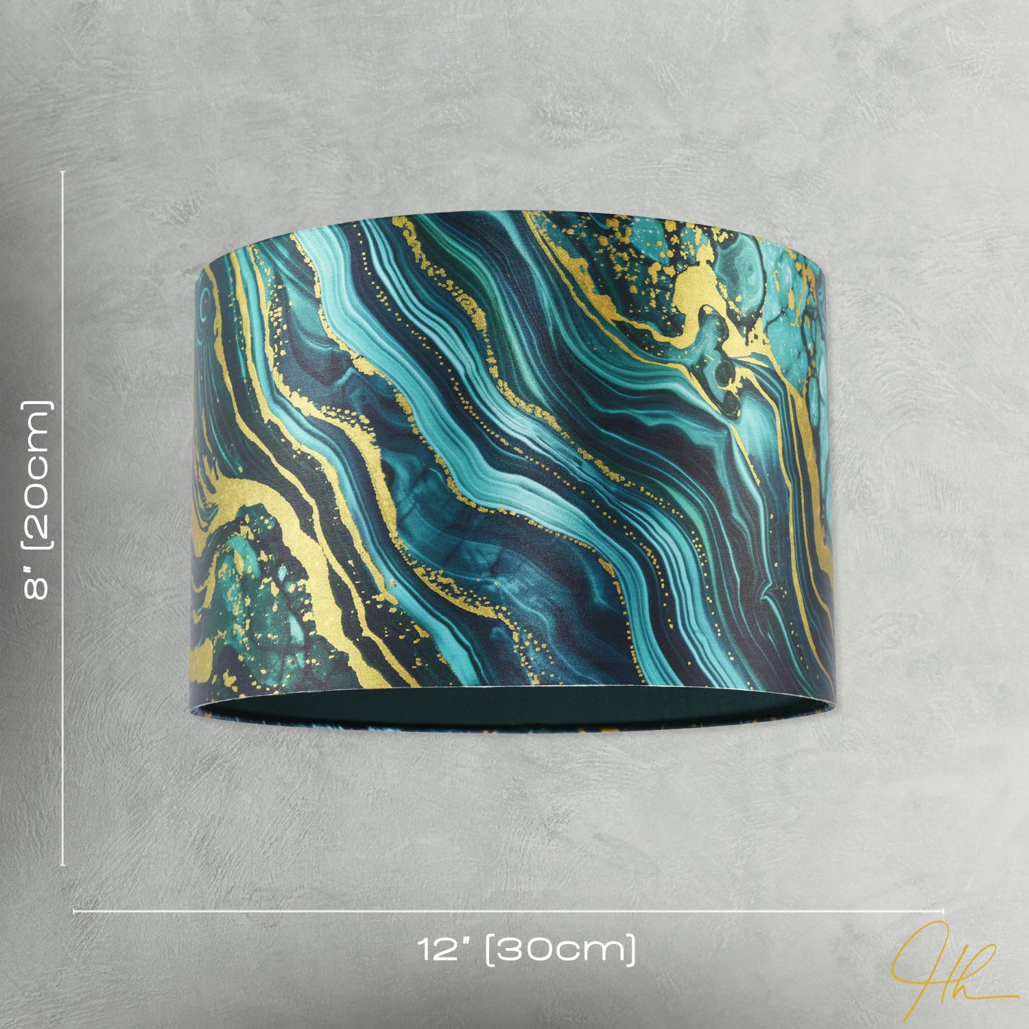 Modern Green and Gold Satin Fabric Lamp Shade with Wavy Marble Design Image 7